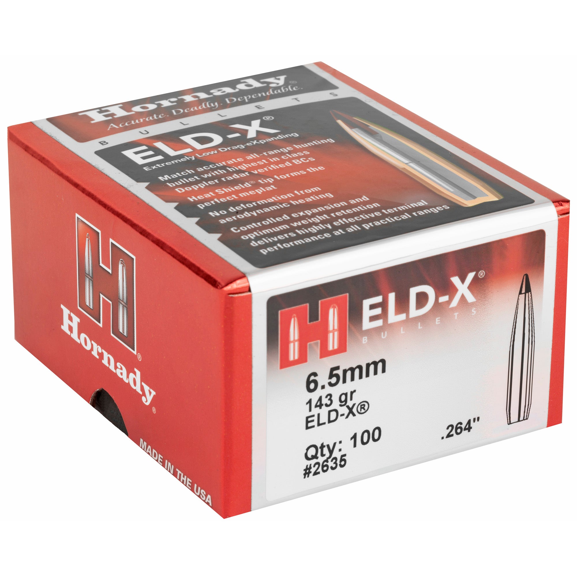 Hornady ELD-X 6.5mm .264 143 Grain High-Performance Hunting Ammo - 100 Rounds