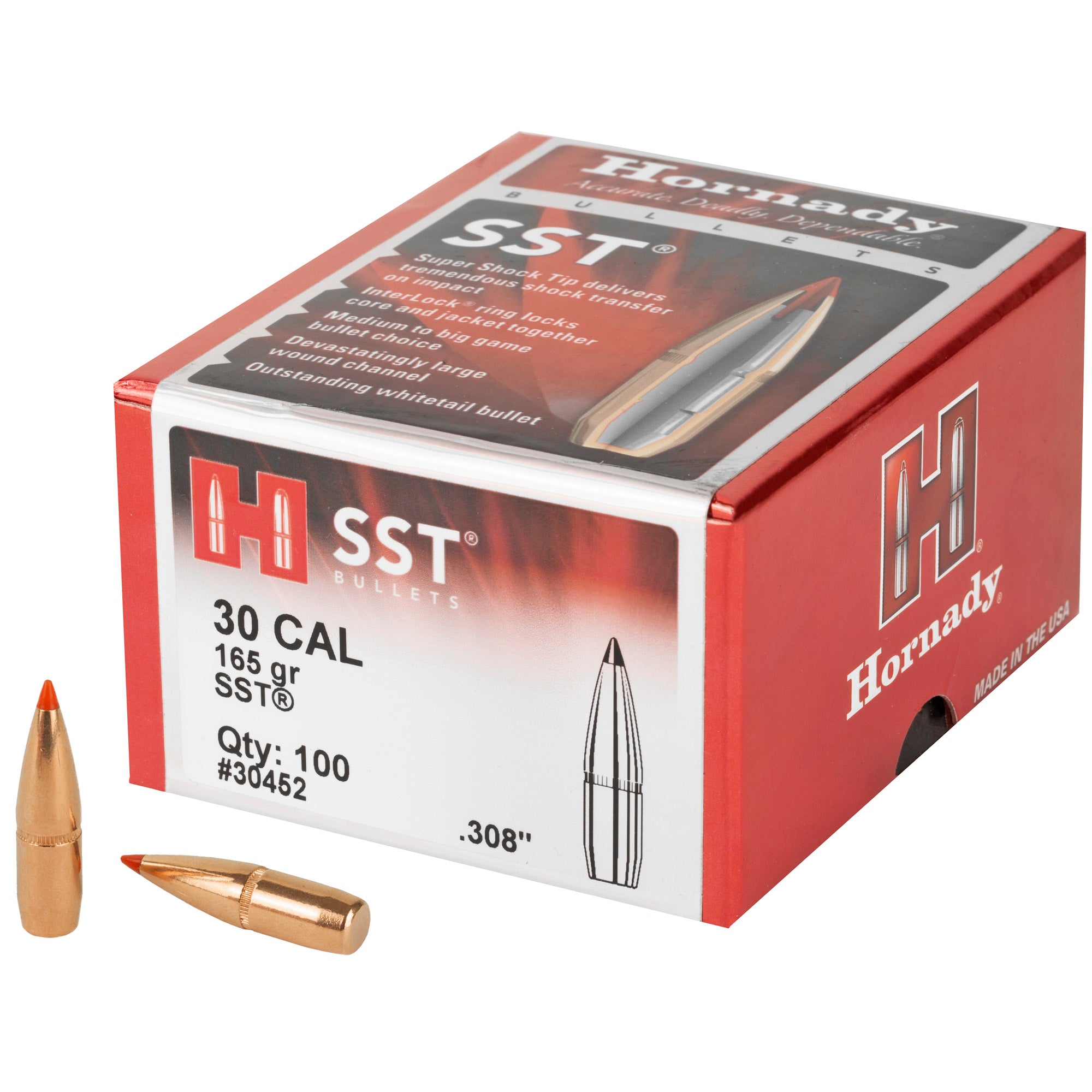 Hornady SST 30 Caliber .308 165 Grain Bullet - 100 Count Box