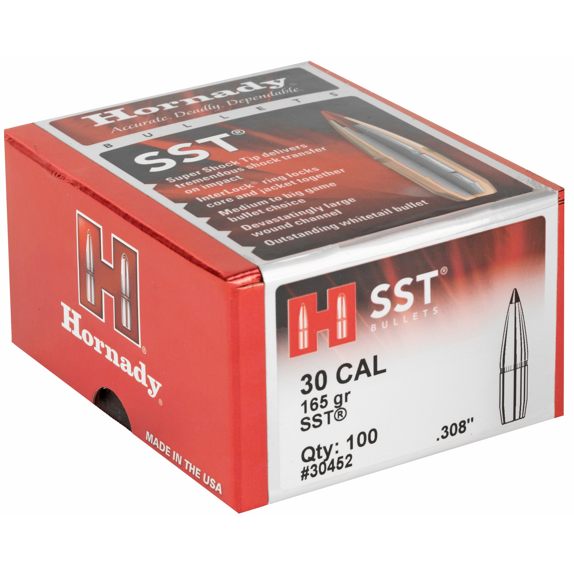 Hornady SST 30 Caliber .308 165 Grain Bullet - 100 Count Box