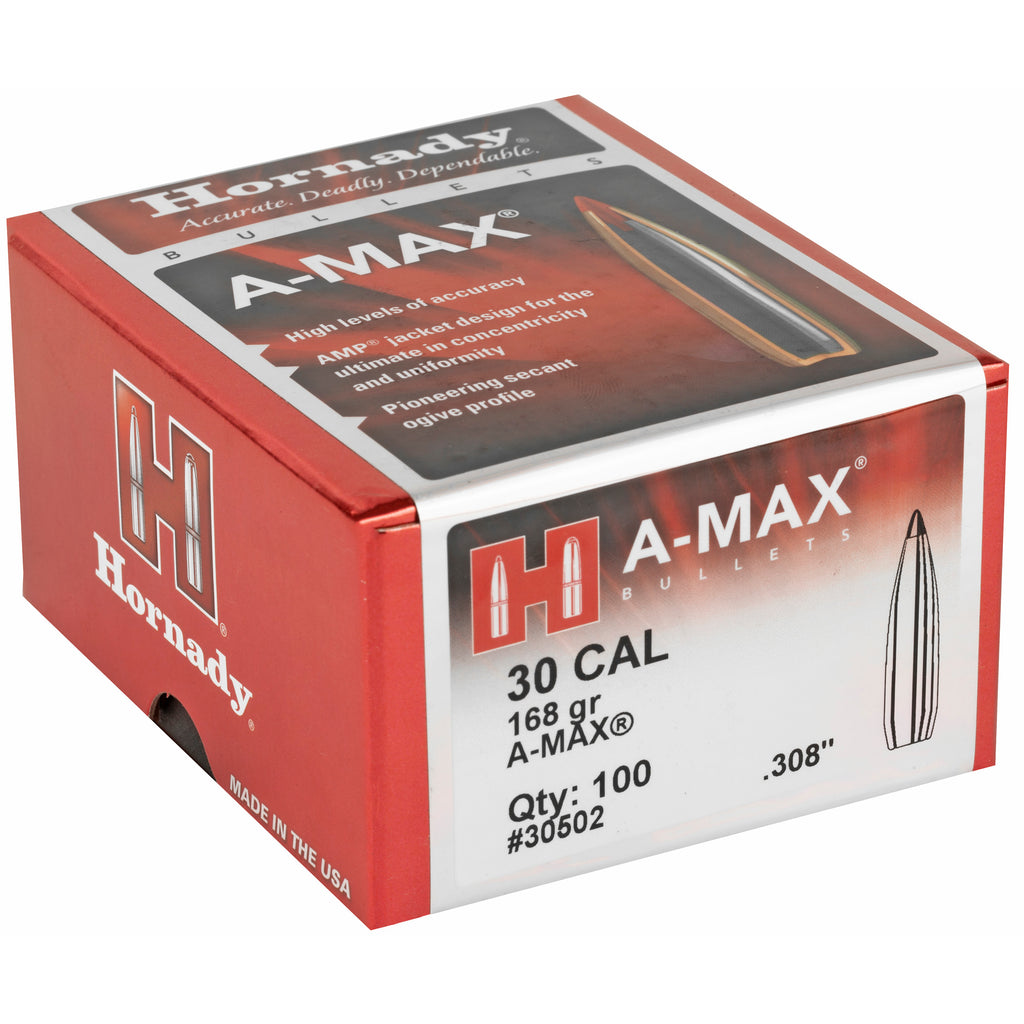 Hornady Match A-Max .30 Caliber 168 Grain Bullets - 100 Count