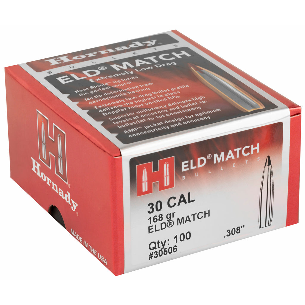 Hornady ELD-M 30 Caliber .308 168-Grain Match Bullets - Box of 100