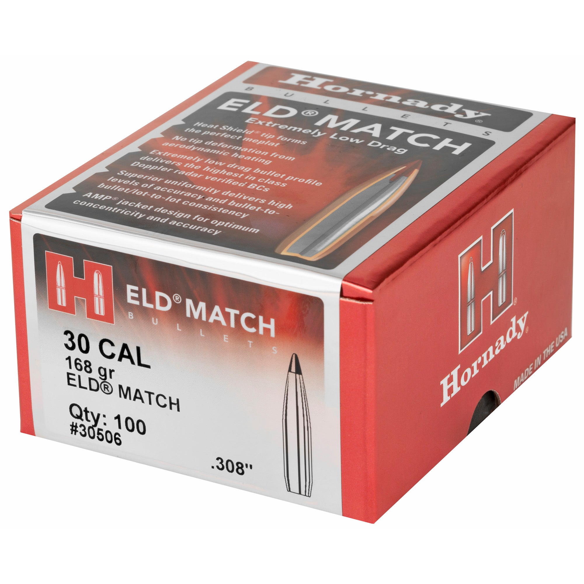 Hornady ELD-M 30 Caliber .308 168-Grain Match Bullets - Box of 100