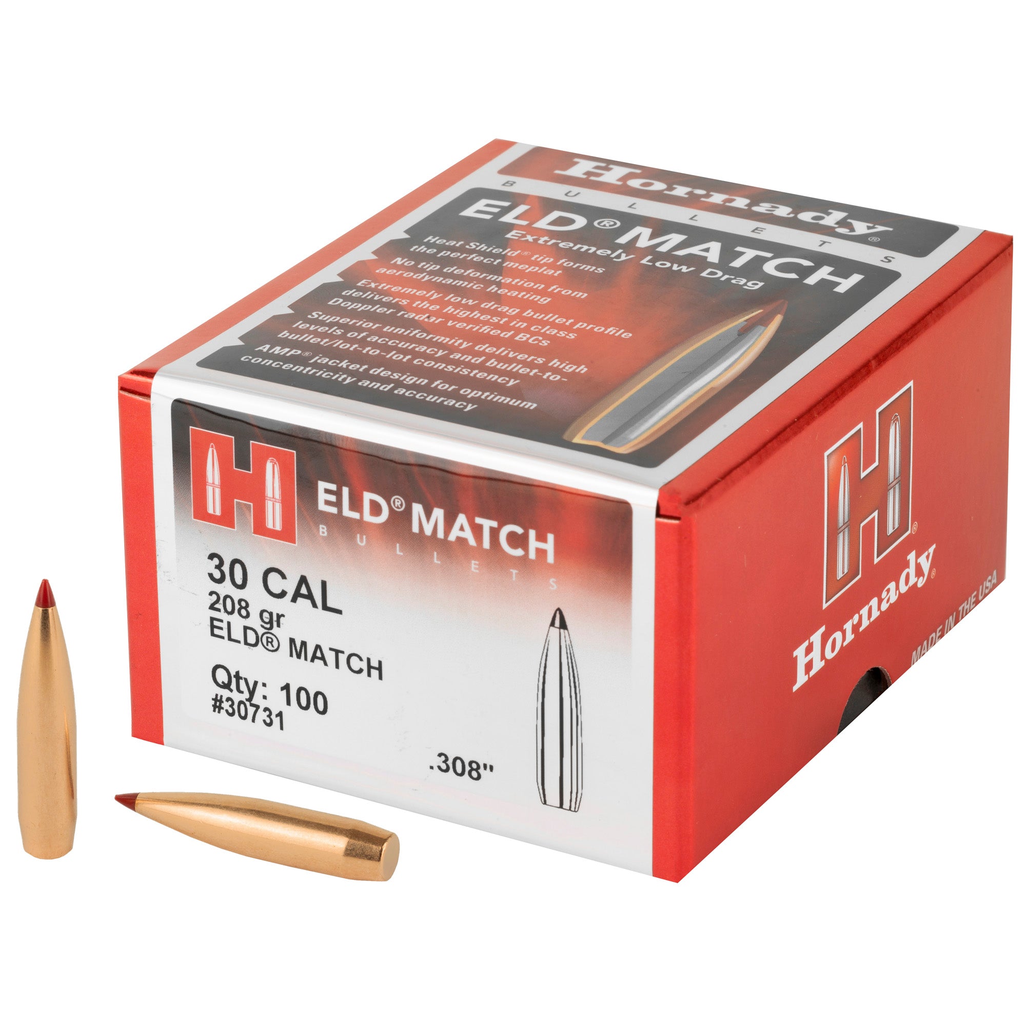 Hornady ELD-M 30 Caliber .308 208 Grain Match Bullets - Pack of 100