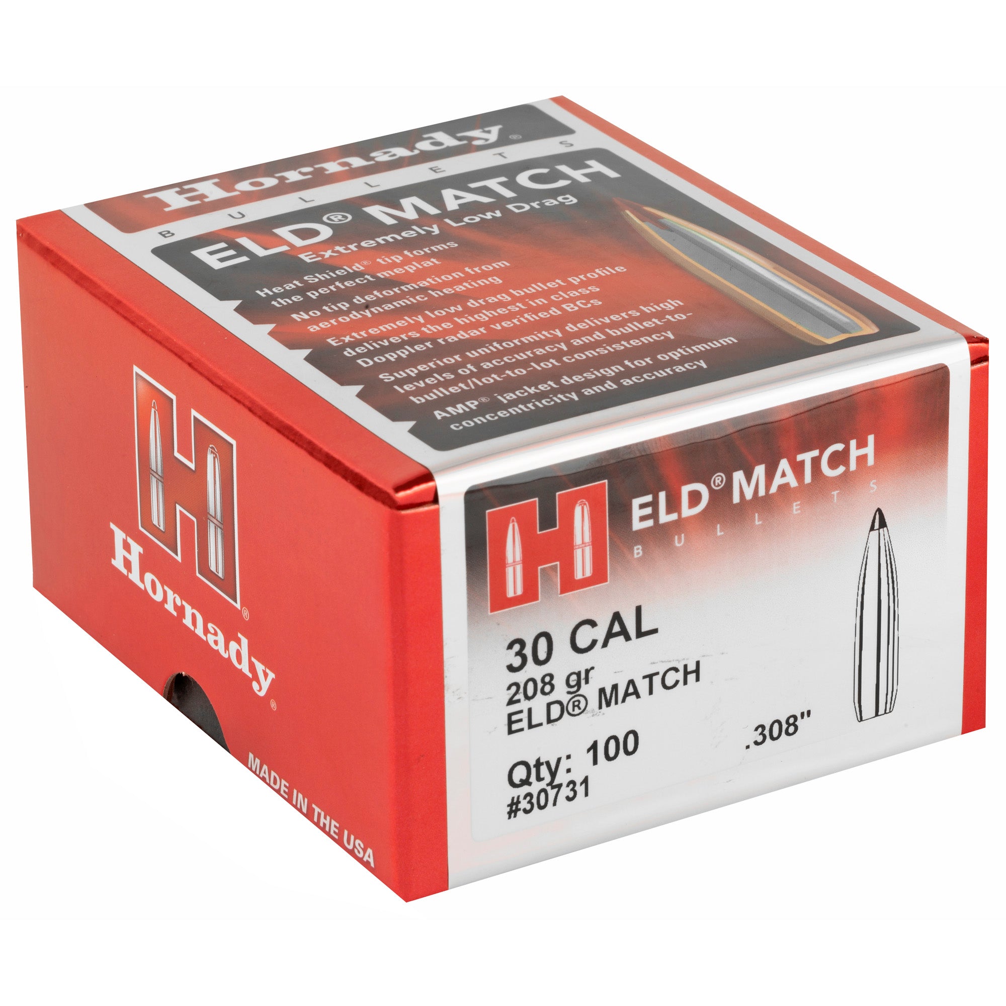 Hornady ELD-M 30 Caliber .308 208 Grain Match Bullets - Pack of 100