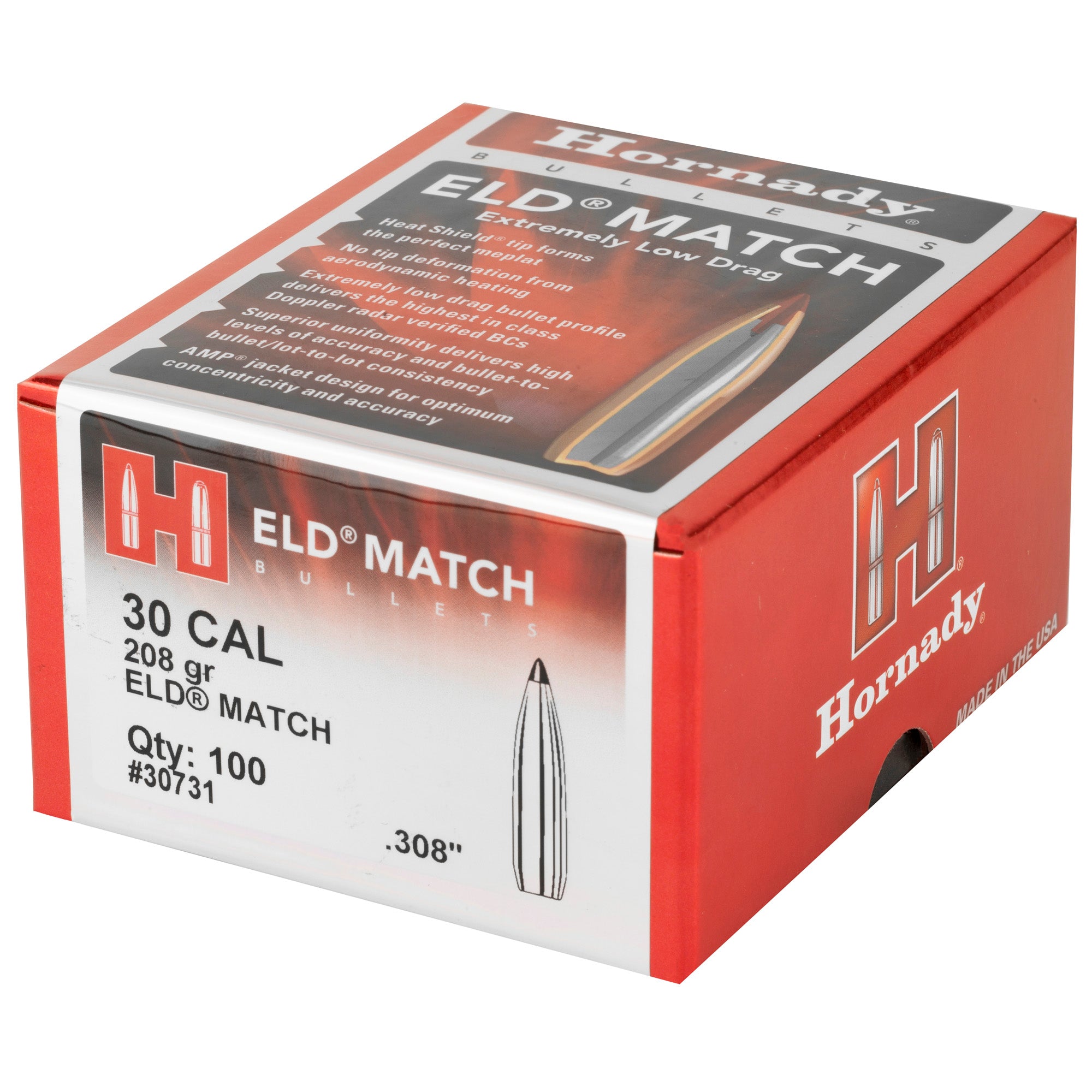 Hornady ELD-M 30 Caliber .308 208 Grain Match Bullets - Pack of 100