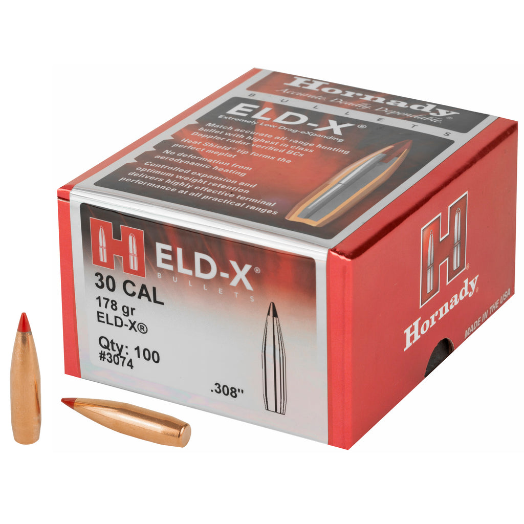 Hornady ELD-X 30 Caliber .308 178 Grain Boat Tail Hollow Point Bullets (100 Count)