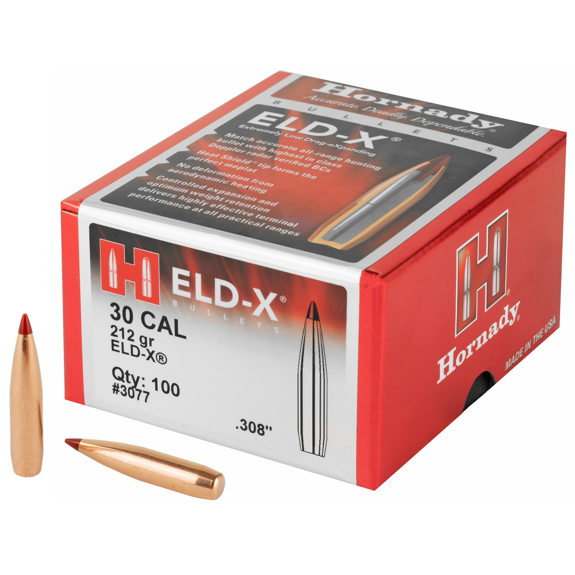 Hornady ELD-X 30 Caliber .308 212 Grain Premium Hunting Bullet - Pack of 100