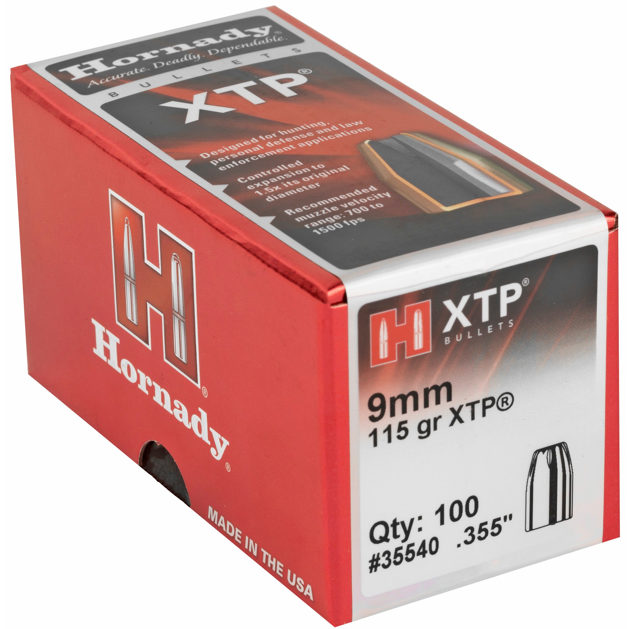 Hornady XTP 9mm .355 115 Grain Hollow Point Ammunition - 100 Rounds