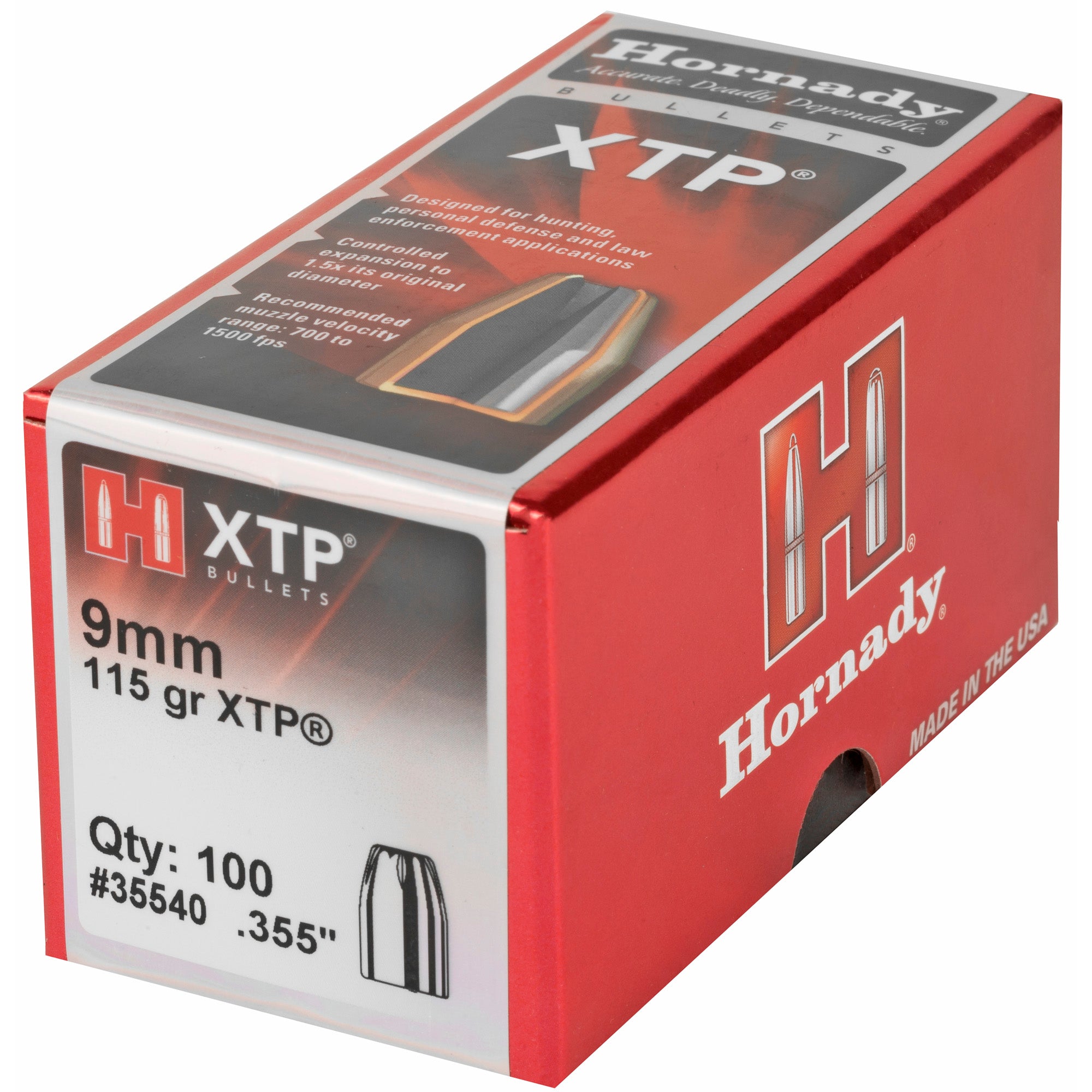 Hornady XTP 9mm .355 115 Grain Hollow Point Ammunition - 100 Rounds
