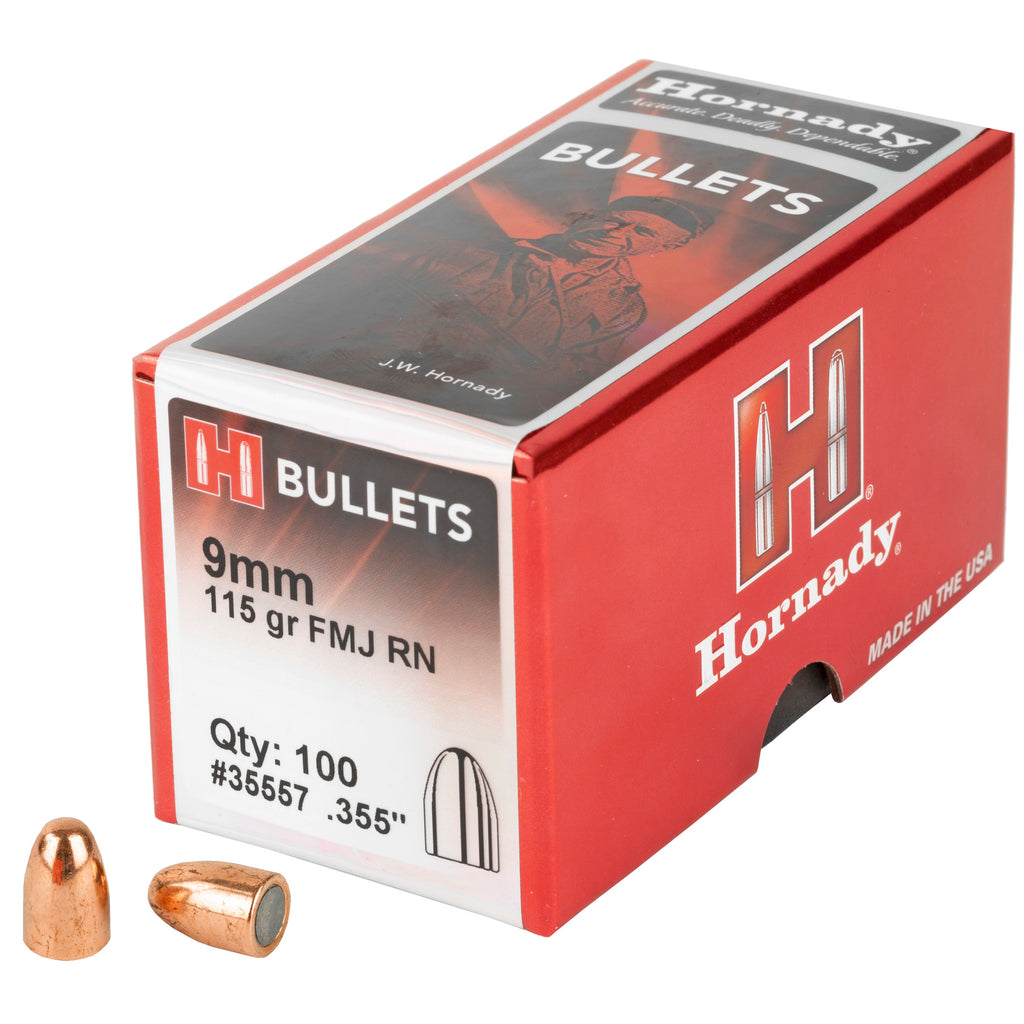 Hornady HRNDY FMJ-RN 9mm .355 115 Grain Full Metal Jacket Round Nose Ammunition, 100 Count Box