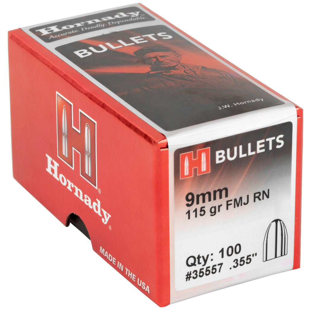 Hornady HRNDY FMJ-RN 9mm .355 115 Grain Full Metal Jacket Round Nose Ammunition, 100 Count Box