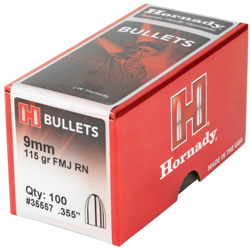 Hornady HRNDY FMJ-RN 9mm .355 115 Grain Full Metal Jacket Round Nose Ammunition, 100 Count Box