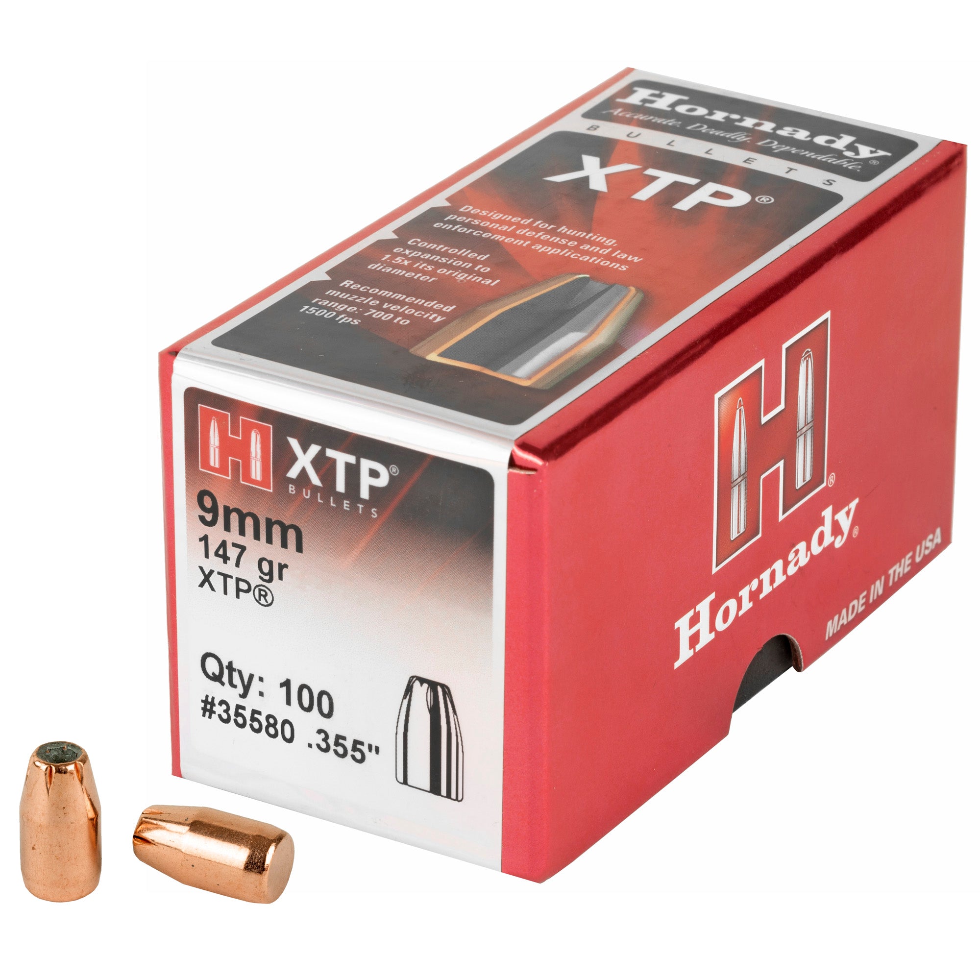 Hornady XTP 9mm .355 147 Grain Hollow Point Ammunition (100 Rounds)