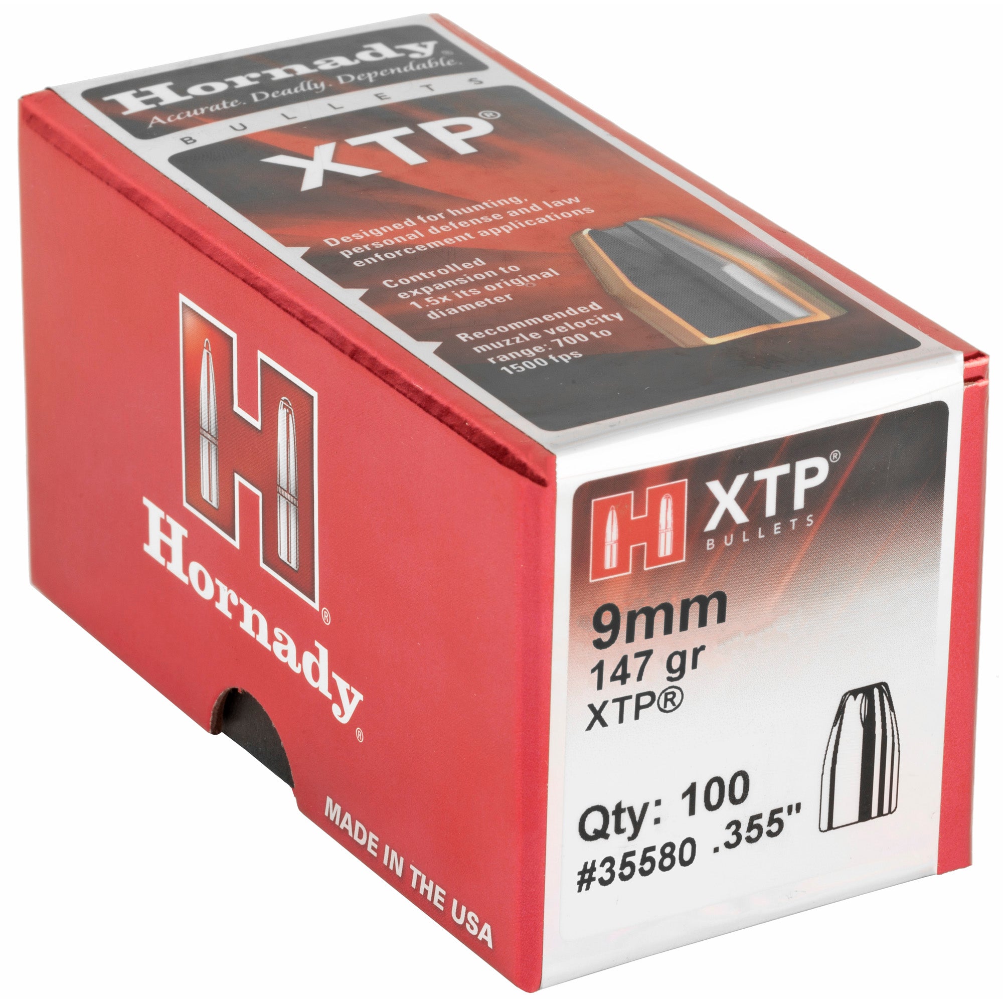 Hornady XTP 9mm .355 147 Grain Hollow Point Ammunition (100 Rounds)