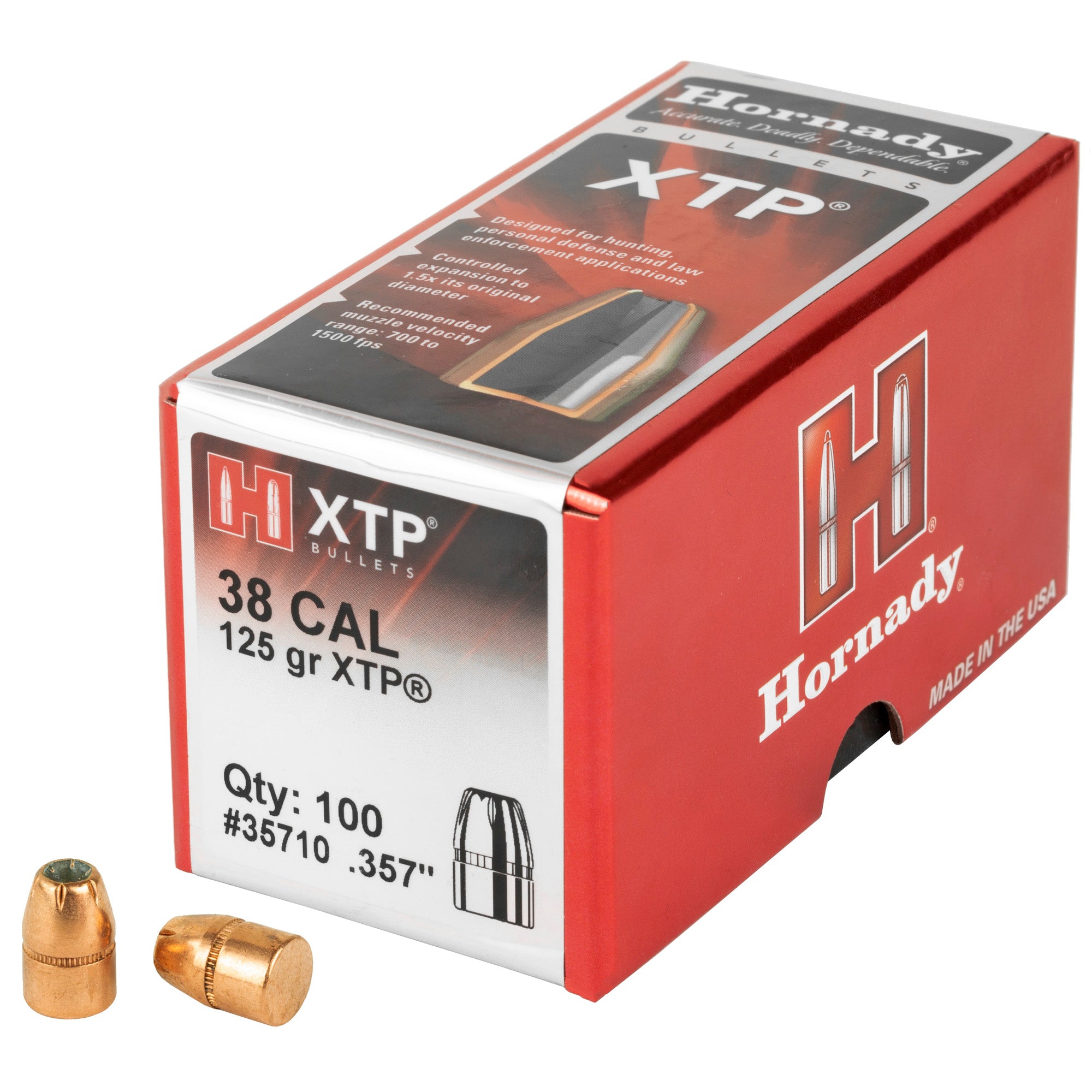 Hornady XTP 38 Caliber .357 Diameter 125 Grain Bullet - 100 Count Box