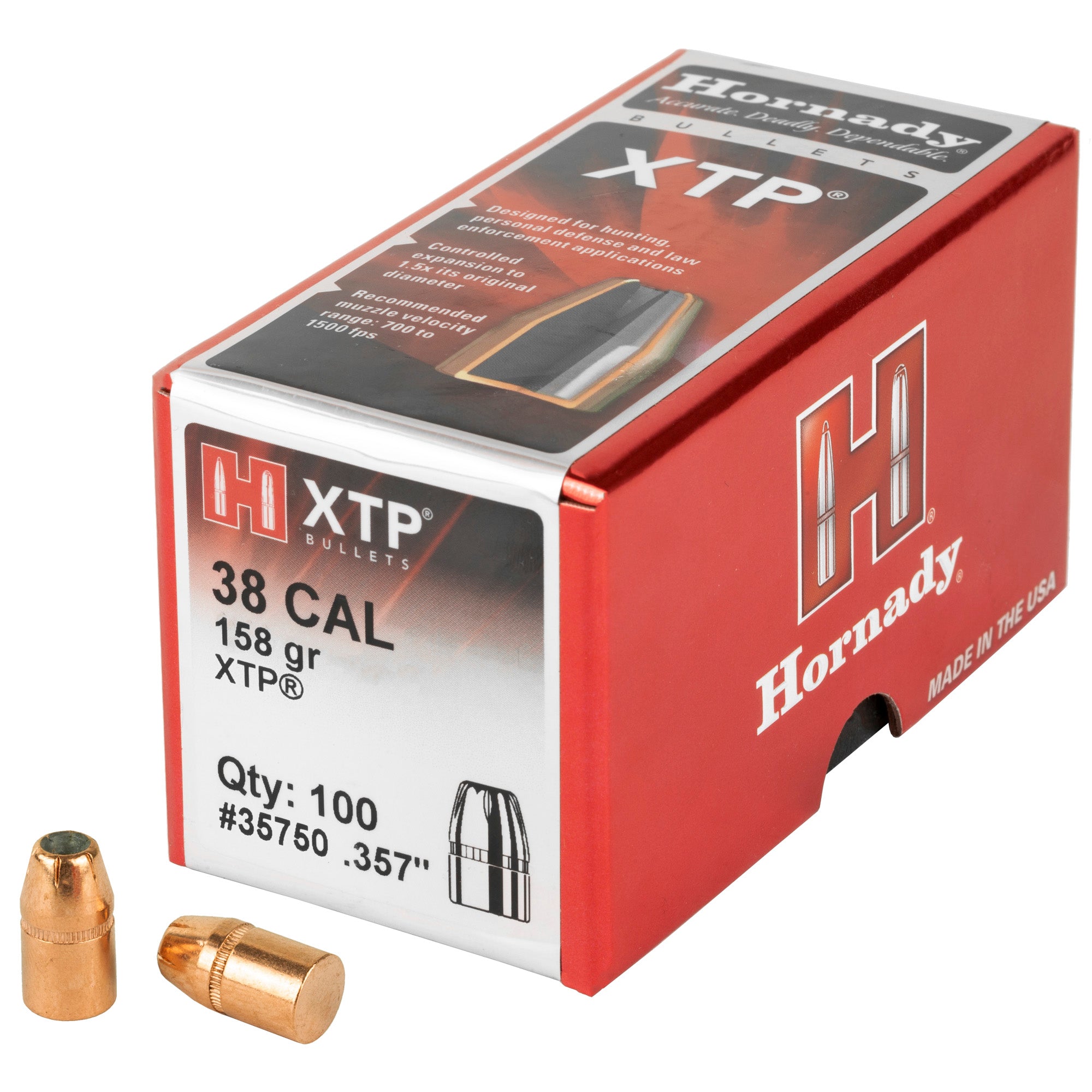 Hornady XTP 38 Caliber .357 Diameter 158 Grain Jacketed Hollow Point Bullets (100 Count)
