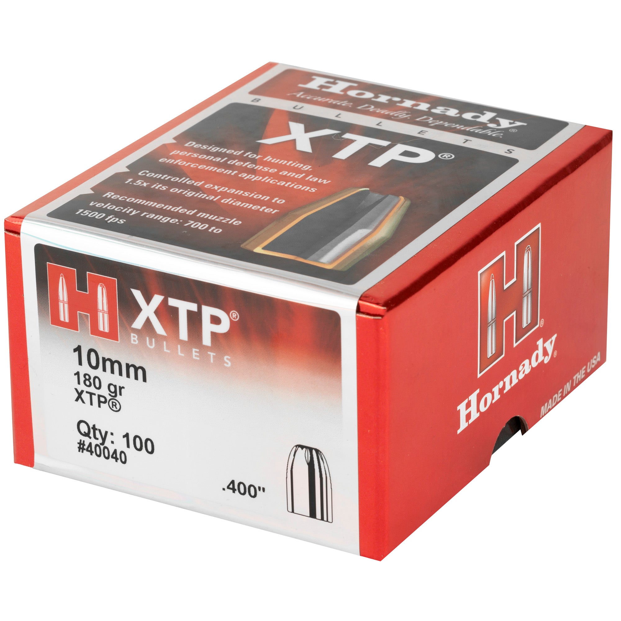 Hornady XTP 40 Caliber 180 Grain Reloading Bullets (100 Count) - Part Number 40040