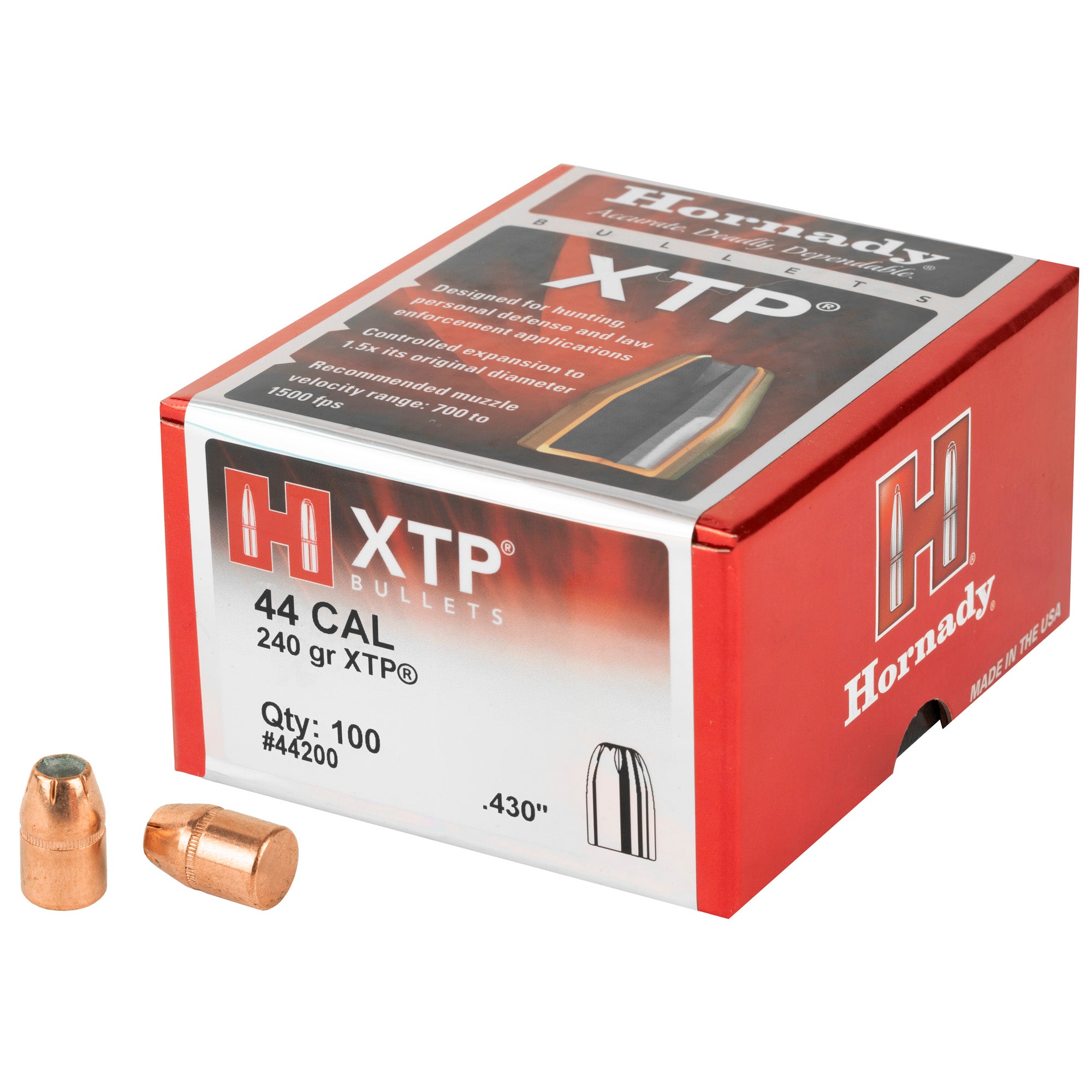 Hornady XTP 44 Caliber 240 Grain Bullet, .430 Diameter, 100 Count