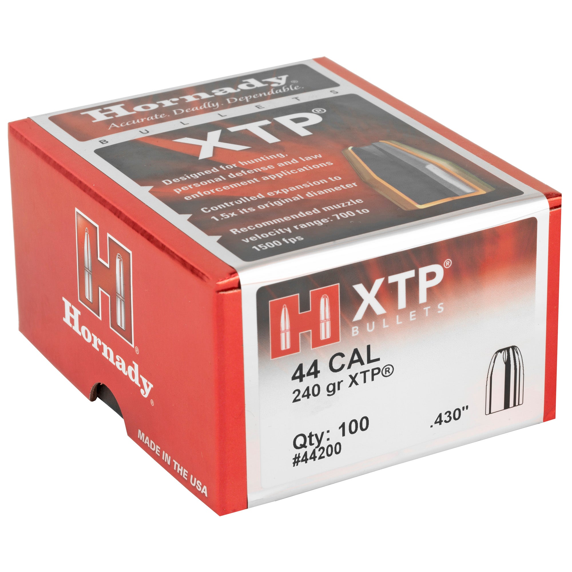Hornady XTP 44 Caliber 240 Grain Bullet, .430 Diameter, 100 Count