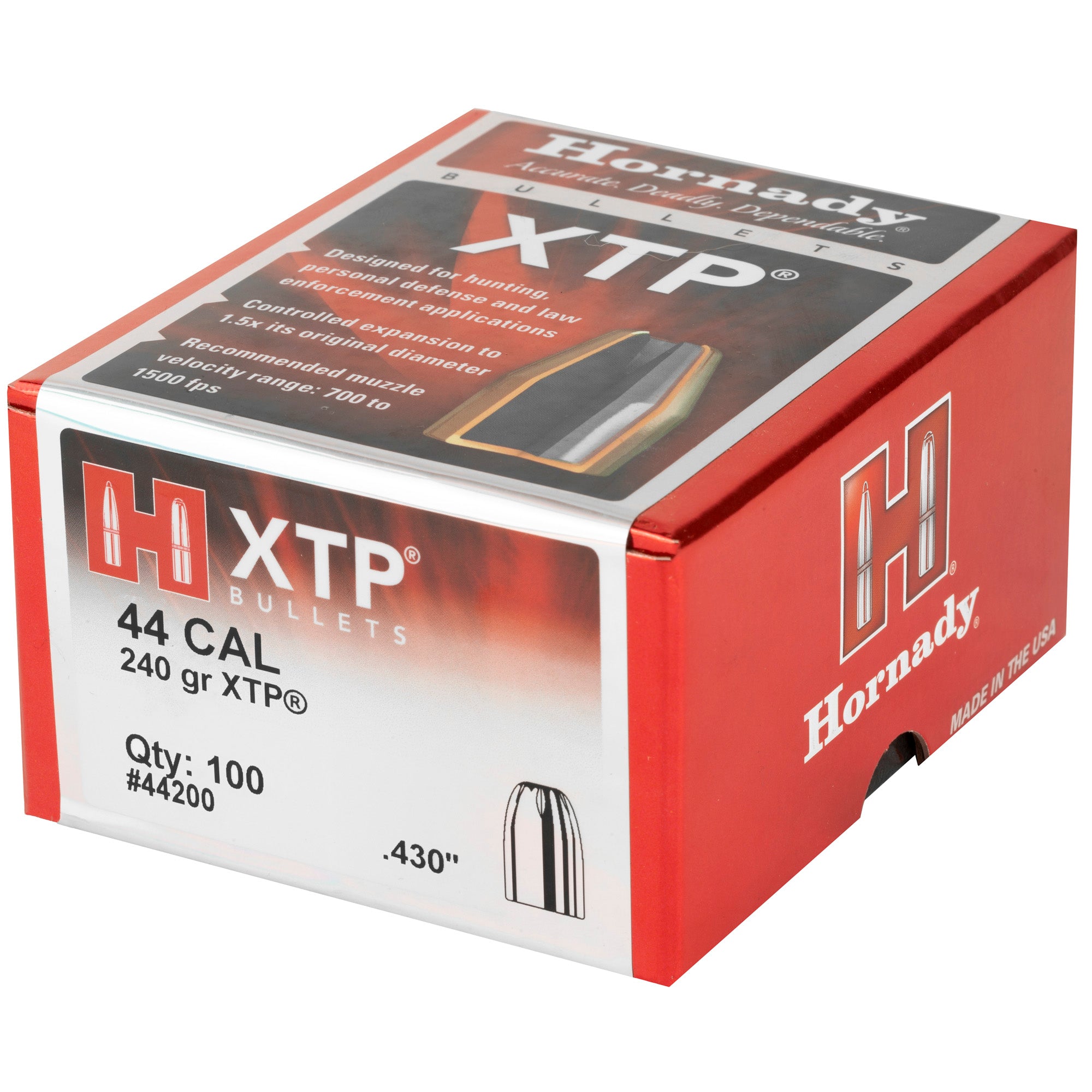 Hornady XTP 44 Caliber 240 Grain Bullet, .430 Diameter, 100 Count
