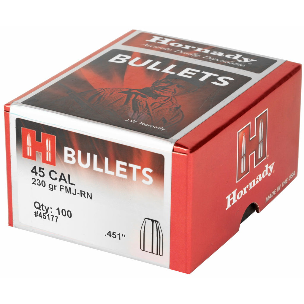 Hornady HRNDY FMJ-RN 45 Caliber .451 Diameter 230 Grain Round Nose Ammunition (100 Rounds)