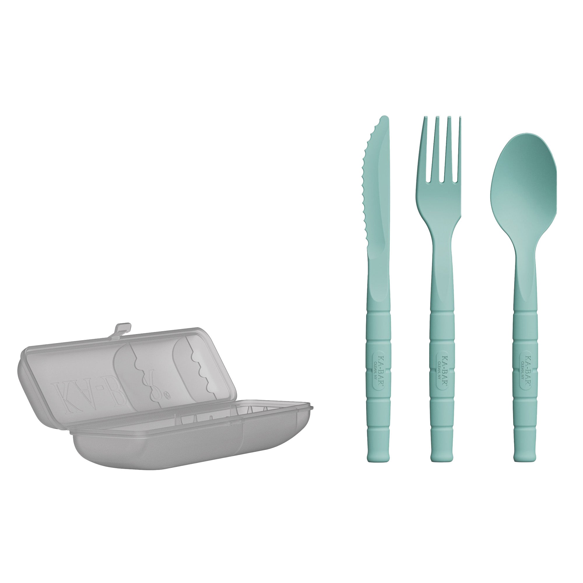 KA-BAR Knives Lunch Pal Spoon, Fork, and Knife Set with Storage Case in Teal