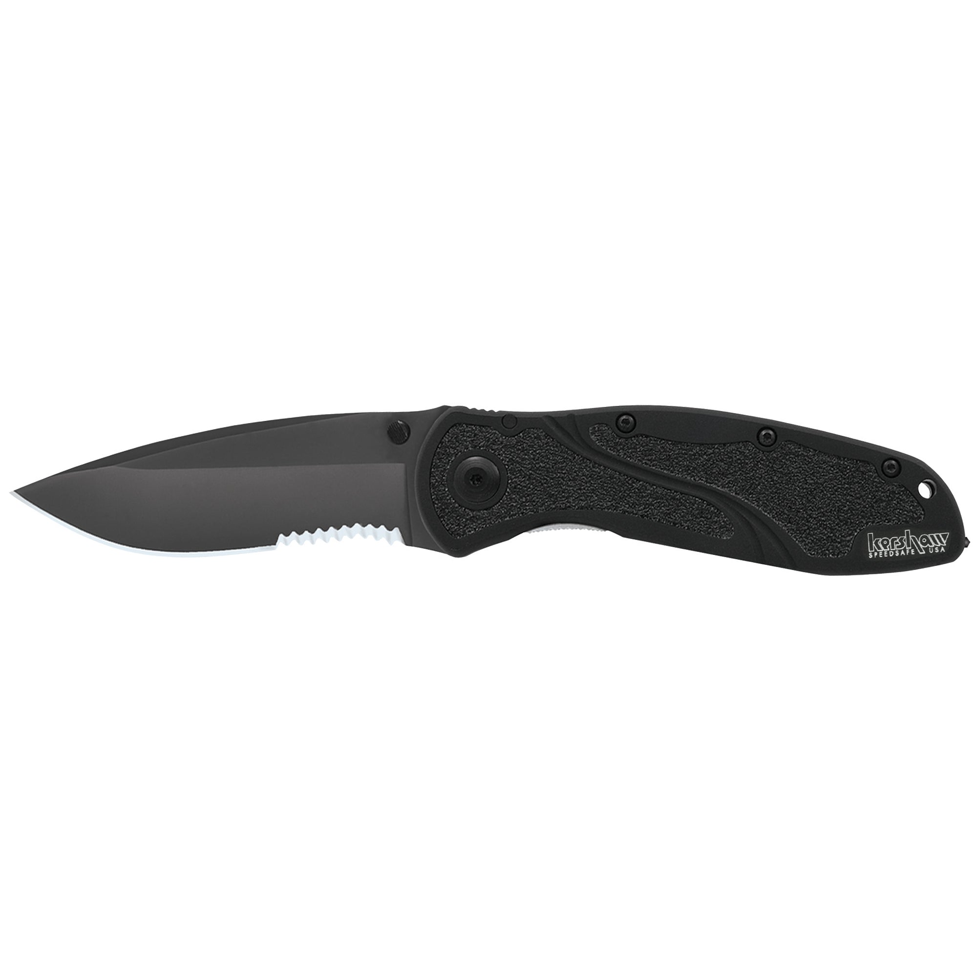 Kershaw Blur Glassbreaker Black Folding Knife with Assisted Opening and 14C28N Steel