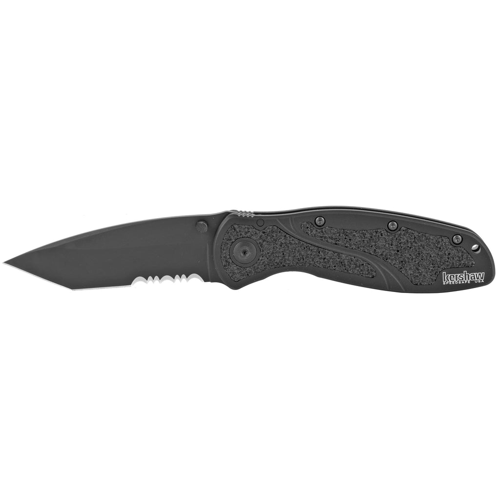 Kershaw Blur Tanto Folding Knife with Serrated Edge, 3.4-Inch Blade, Black DLC Coating