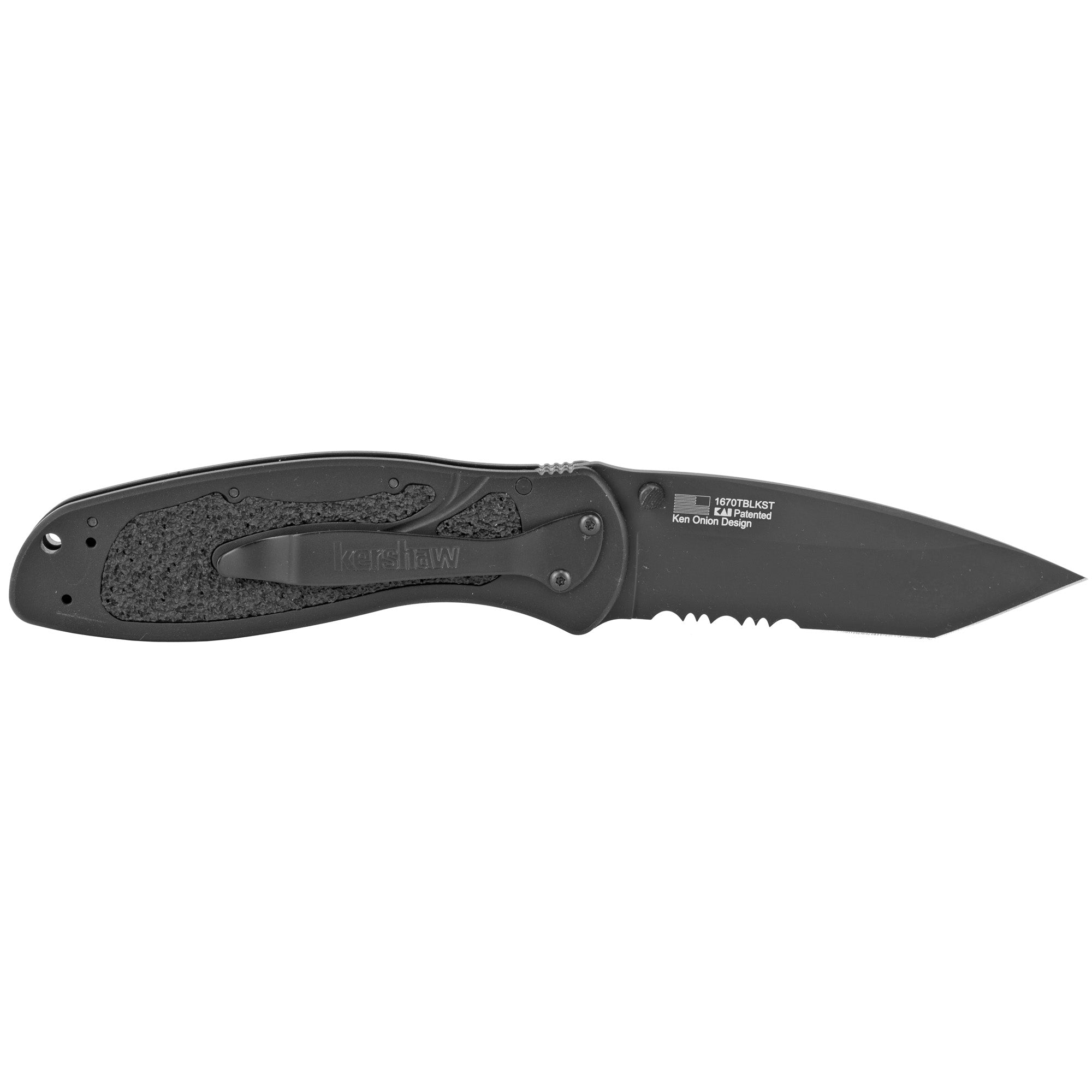 Kershaw Blur Tanto Folding Knife with Serrated Edge, 3.4-Inch Blade, Black DLC Coating