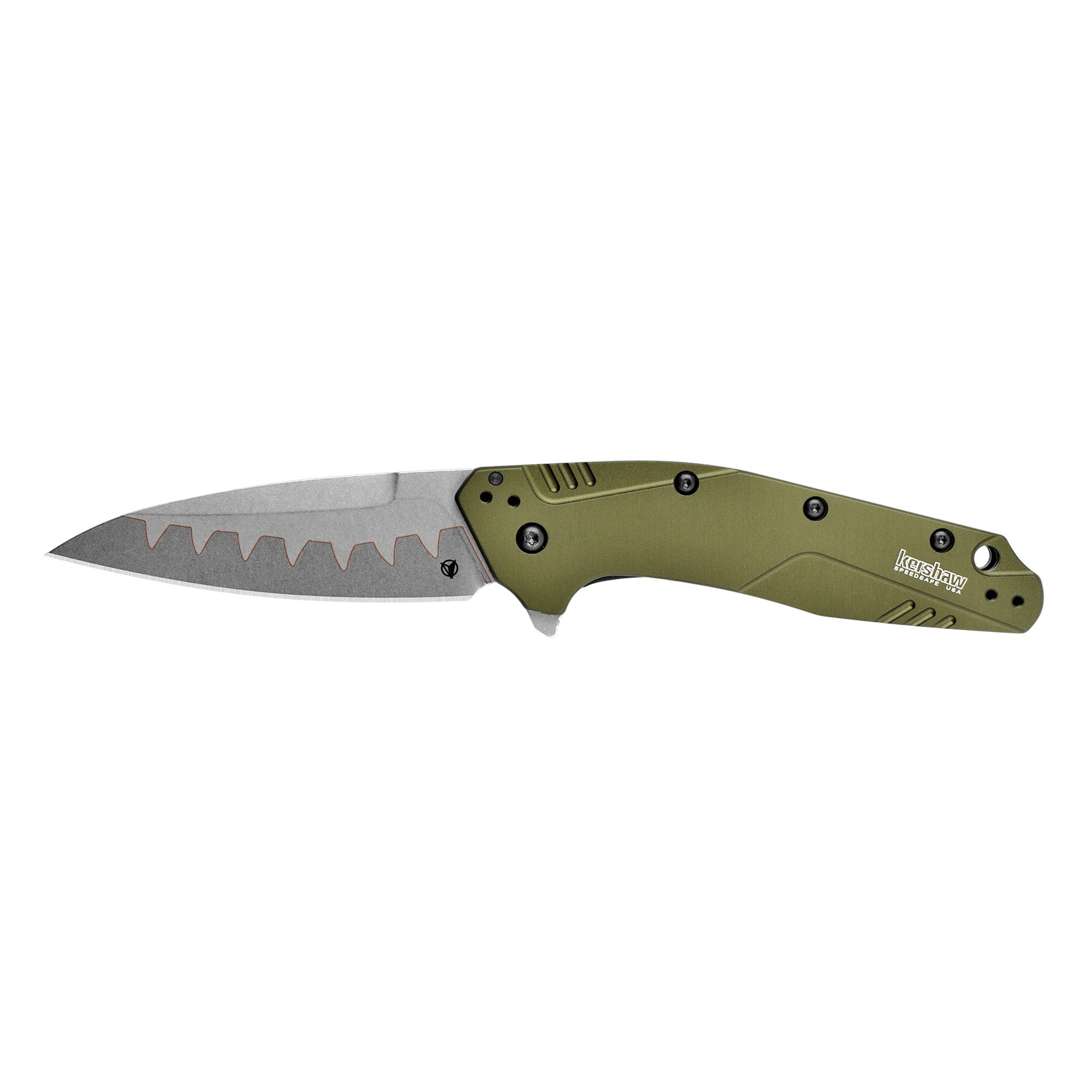 Kershaw Dividend Composite Olive Folding Knife - 3 Inch Blade with Aluminum Handle