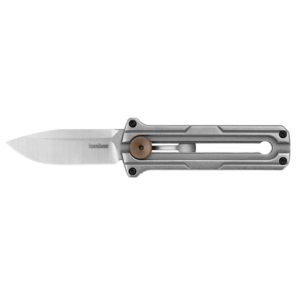 Kershaw Cybernet 2.4-Inch Plain Edge Out-the-Front Folding Knife, Silver with D2 Steel Blade