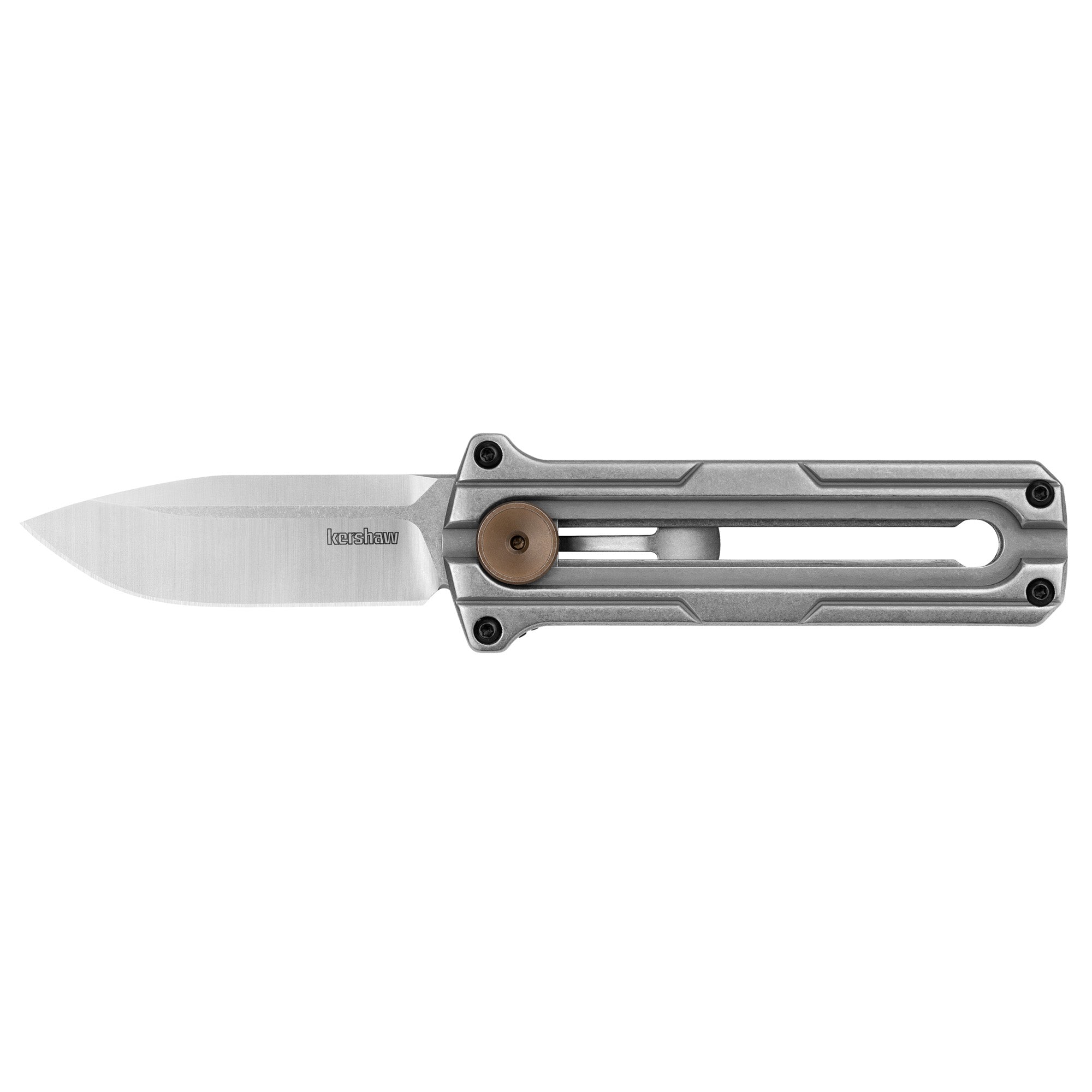 Kershaw Cybernet 2.4-Inch Plain Edge Out-the-Front Folding Knife, Silver with D2 Steel Blade