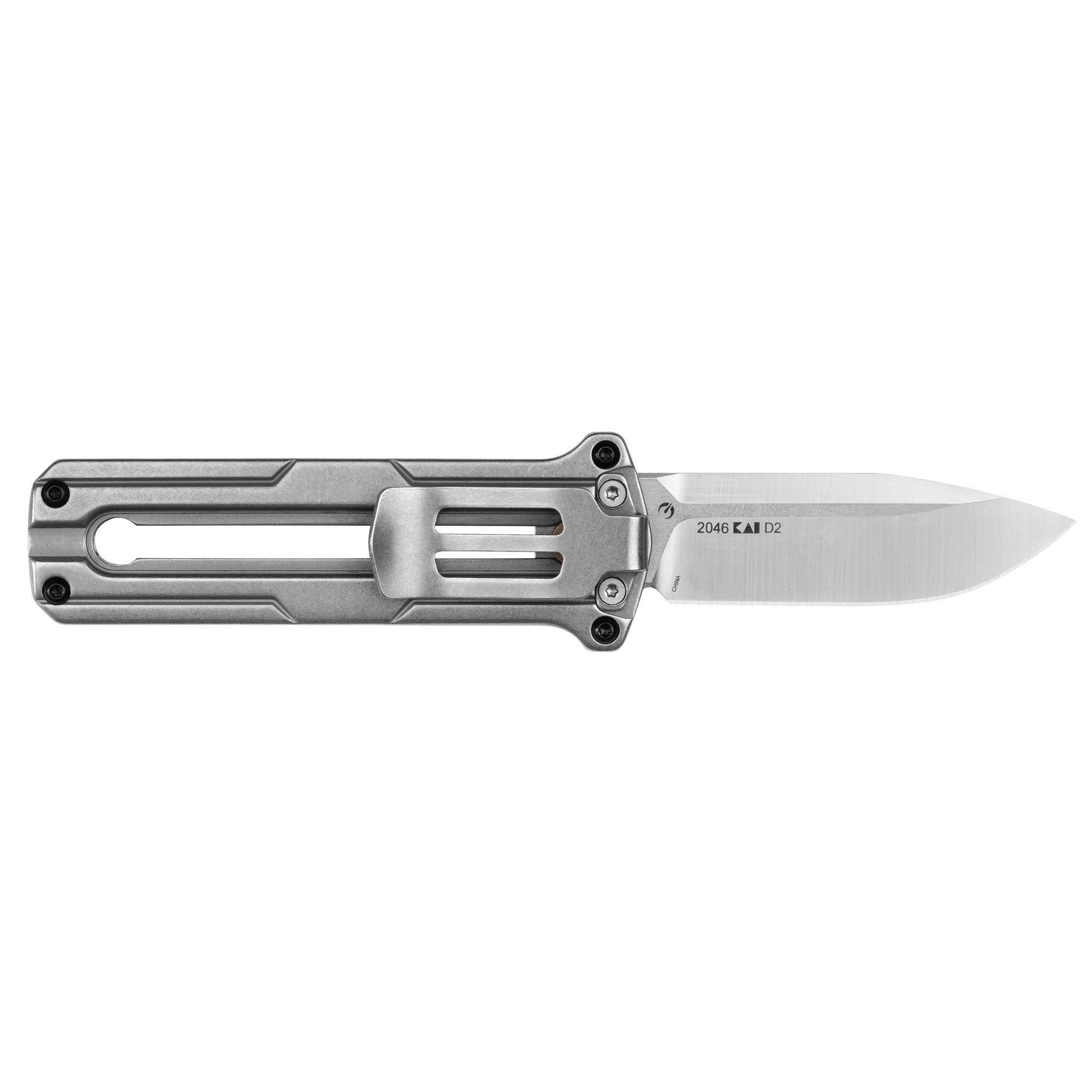 Kershaw Cybernet 2.4-Inch Plain Edge Out-the-Front Folding Knife, Silver with D2 Steel Blade