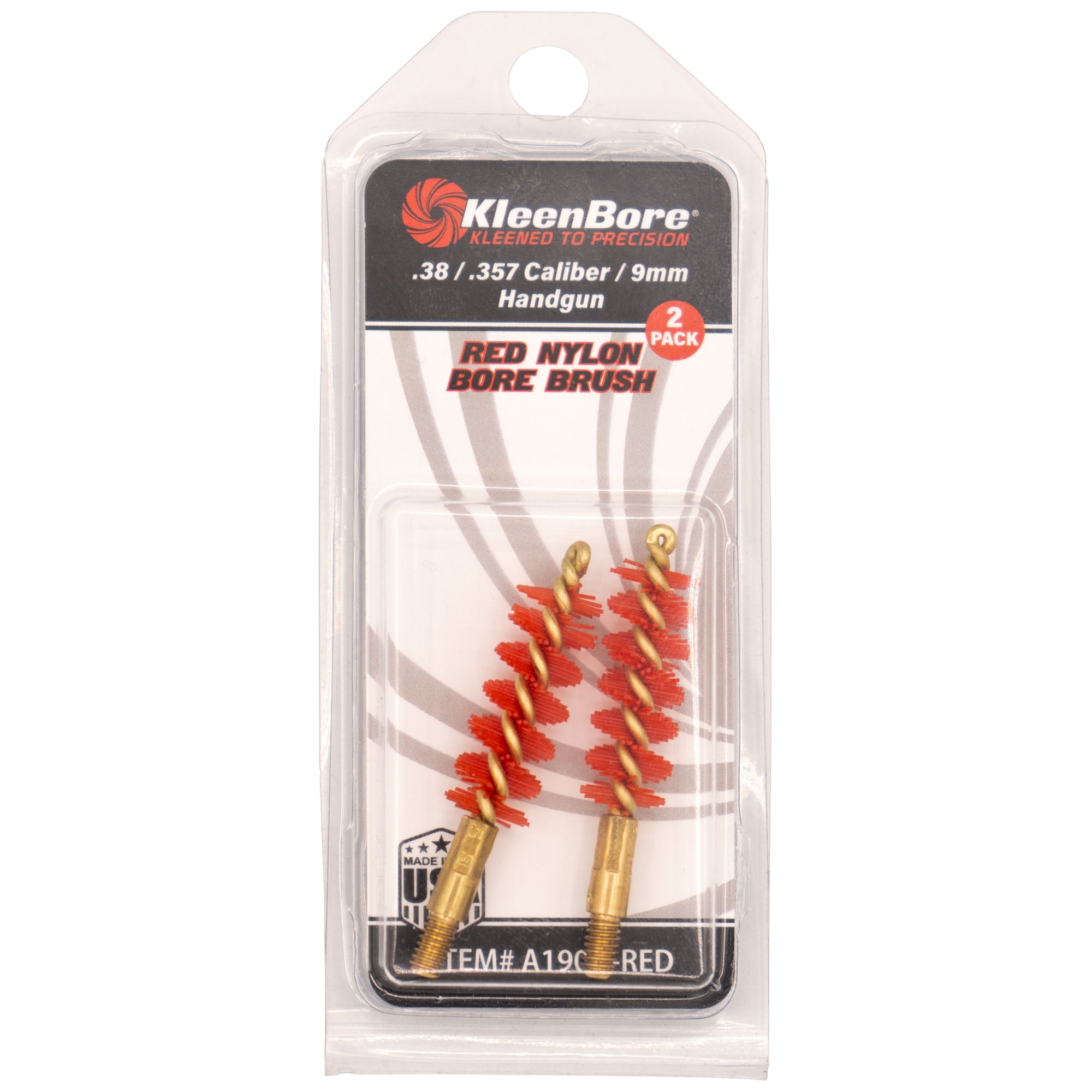 Kleen-Bore A190N-RED Red Nylon Bore Brush for 9mm Firearms – Heavy Duty Cleaning Tool