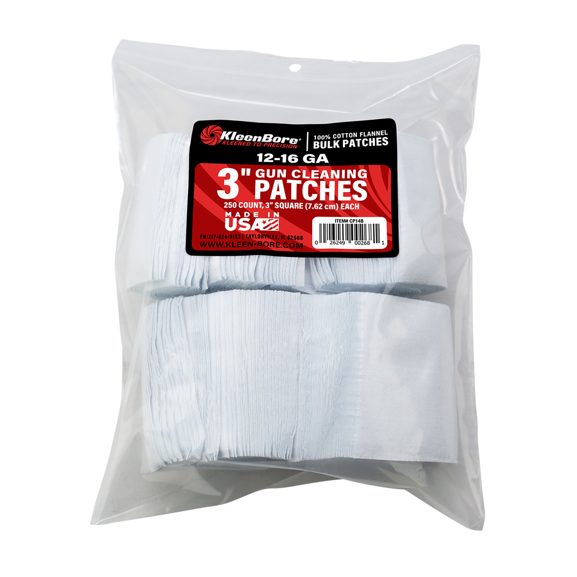 Kleen-Bore SuperShooter 12-16 Gauge Cotton Flannel Patches (250 Pack)