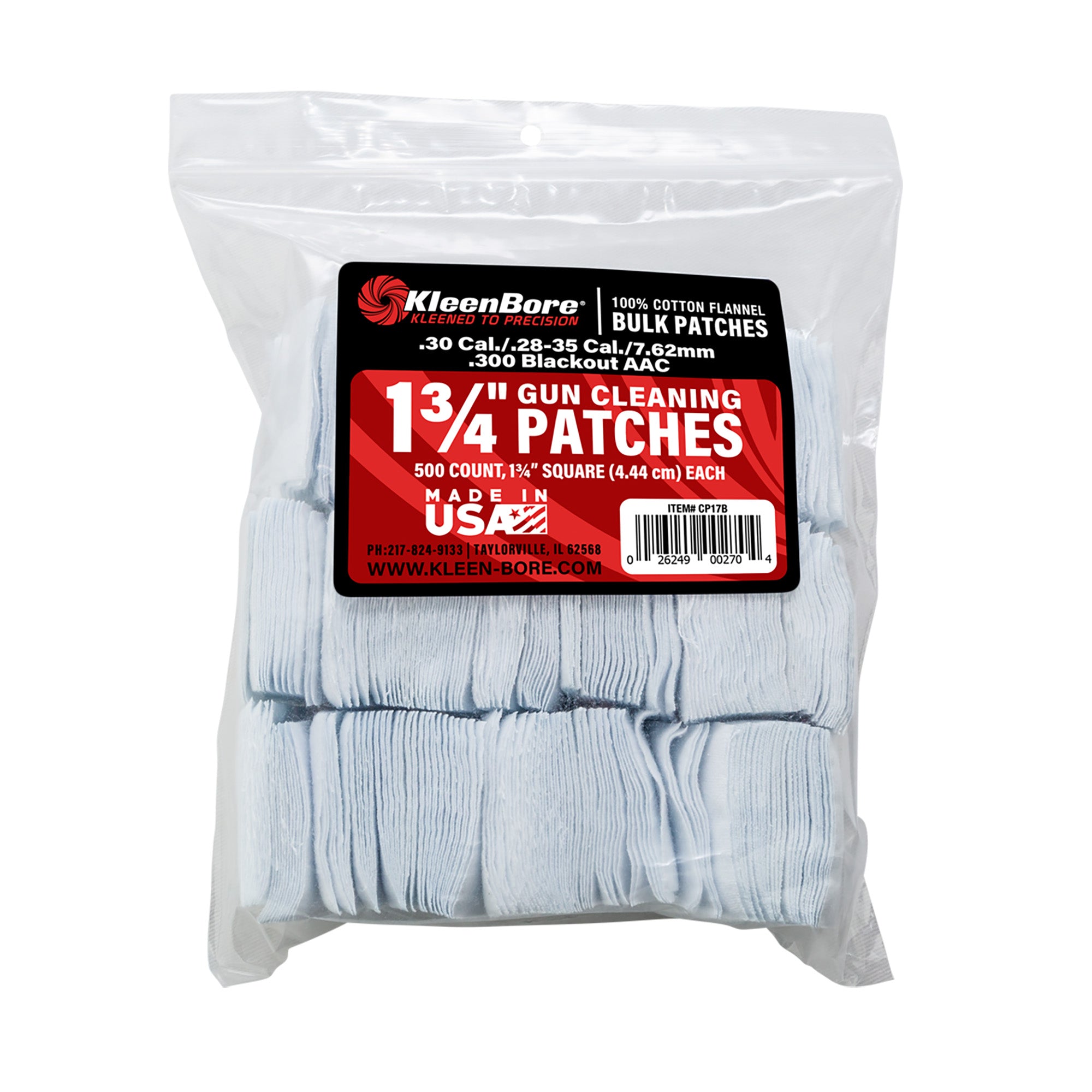 Kleen-Bore SuperShooter Cotton Flannel Patches - Model CP17B, 500 Pack