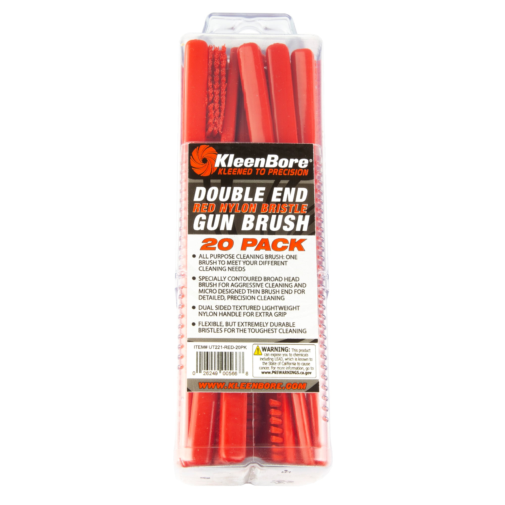 Kleen-Bore Double Ended Nylon Brush with Contoured Head and Precision Tip, 20 Pack