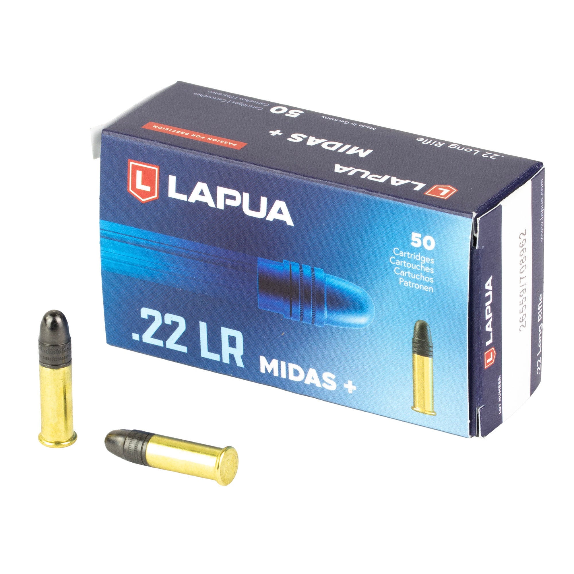 Lapua Midas+ .22 LR 40 Grain Lead Round Nose Ammunition - 50 Rounds per Box, 5000 per Case