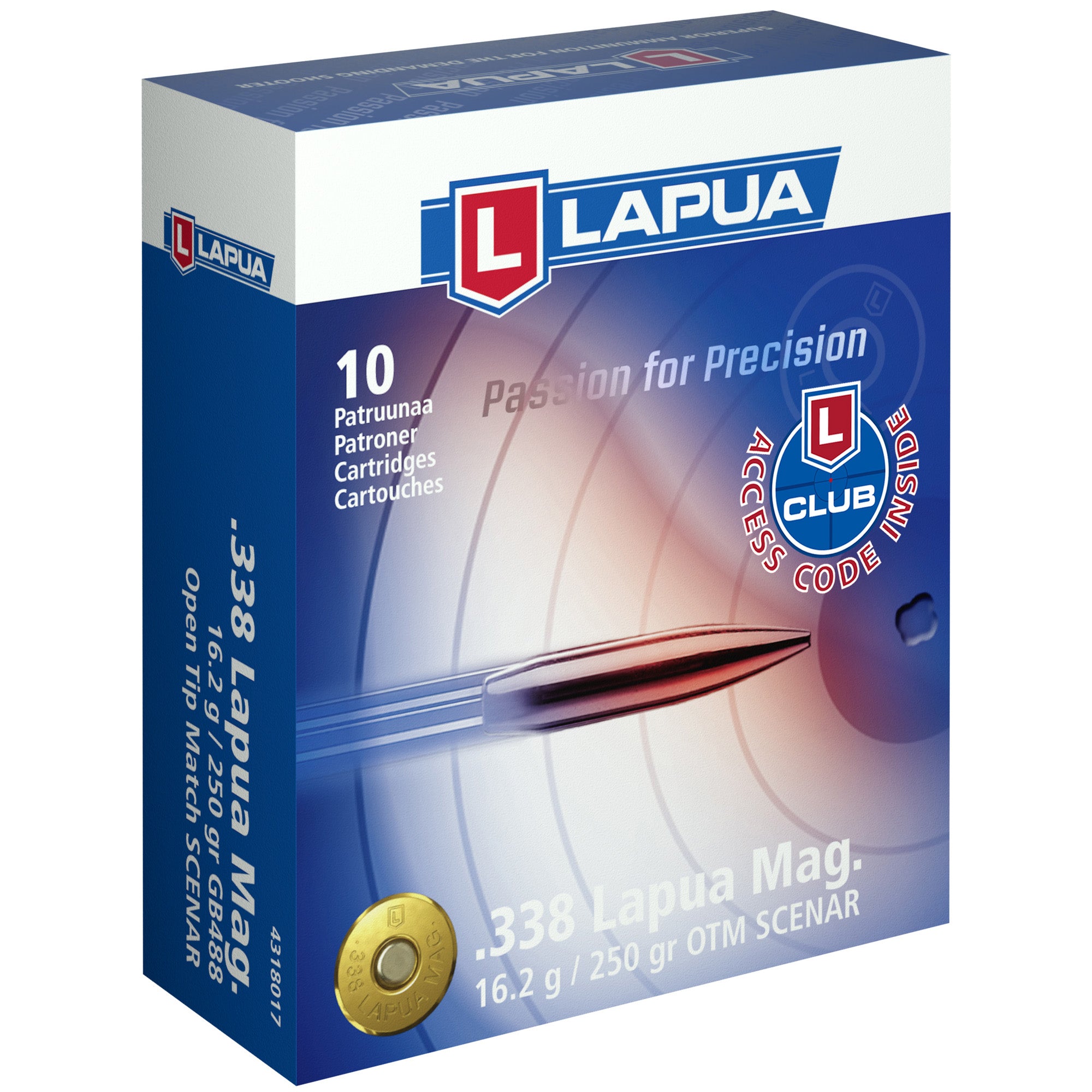 Lapua 338 Lapua 250 Grain Scenar Open Tip Match Ammunition - Model 4318017