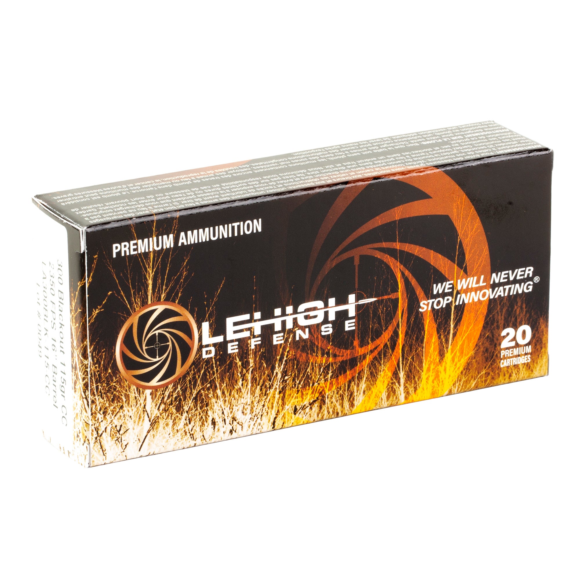Lehigh Defense Controlled Chaos 300 Blackout 115 Grain Flat Base Hollow Point Ammunition, 20/200 Rounds