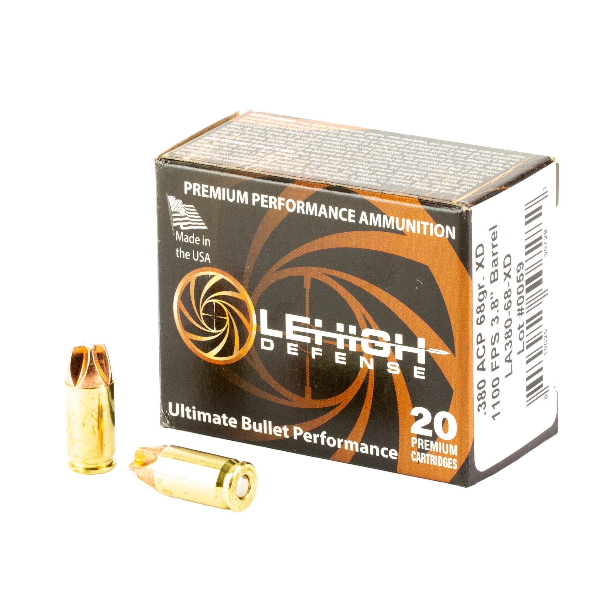 Lehigh Defense Xtreme Defense .380 ACP 68-Grain Fluid Transfer Monolithic Ammo - 20 Rounds per Box, 200 per Case