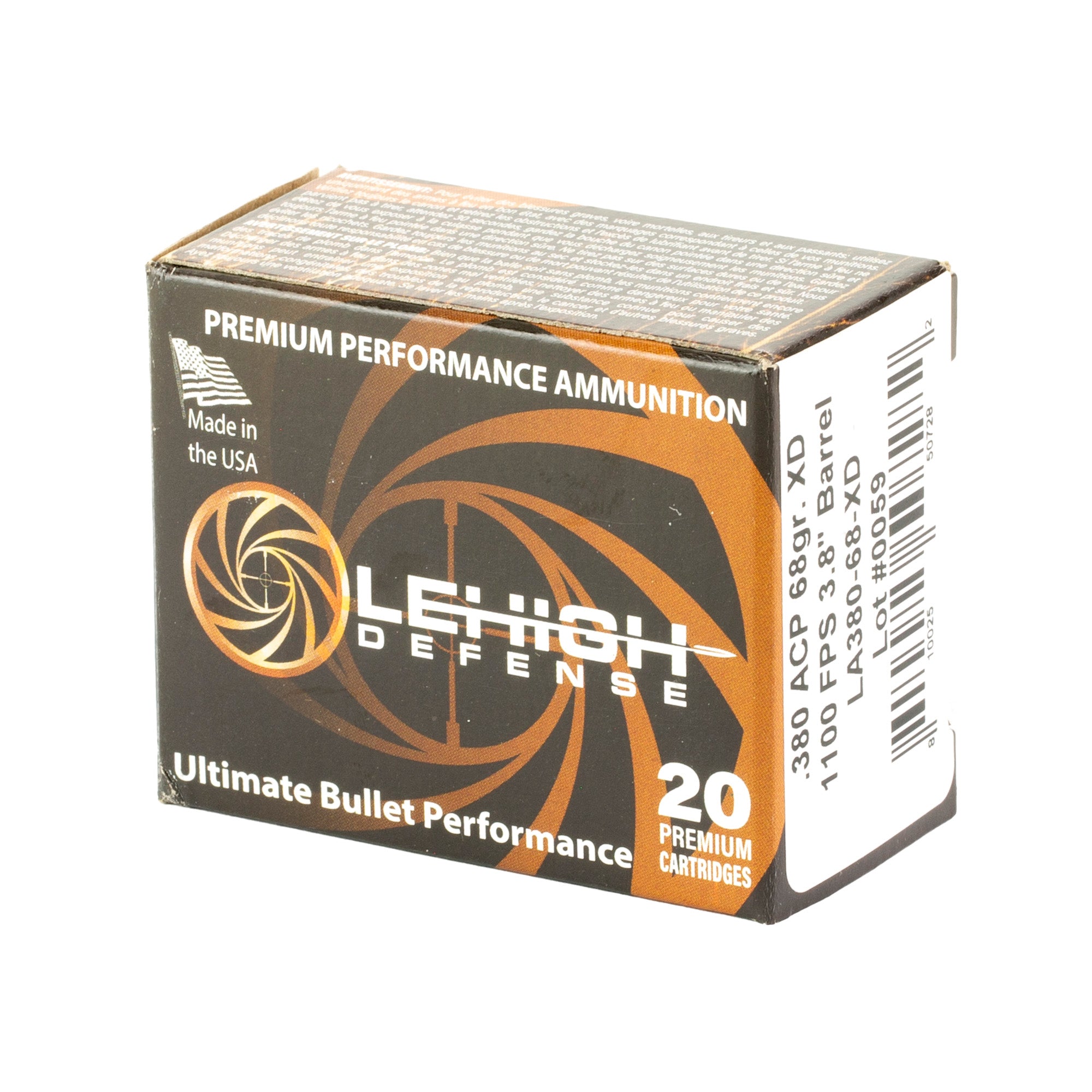 Lehigh Defense Xtreme Defense .380 ACP 68-Grain Fluid Transfer Monolithic Ammo - 20 Rounds per Box, 200 per Case