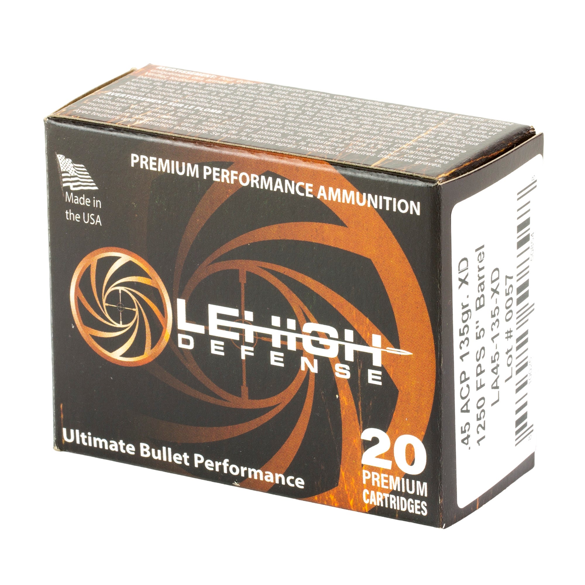Lehigh Defense Xtreme Defense .45 ACP 135-Grain Copper Bullet (20 Pack)