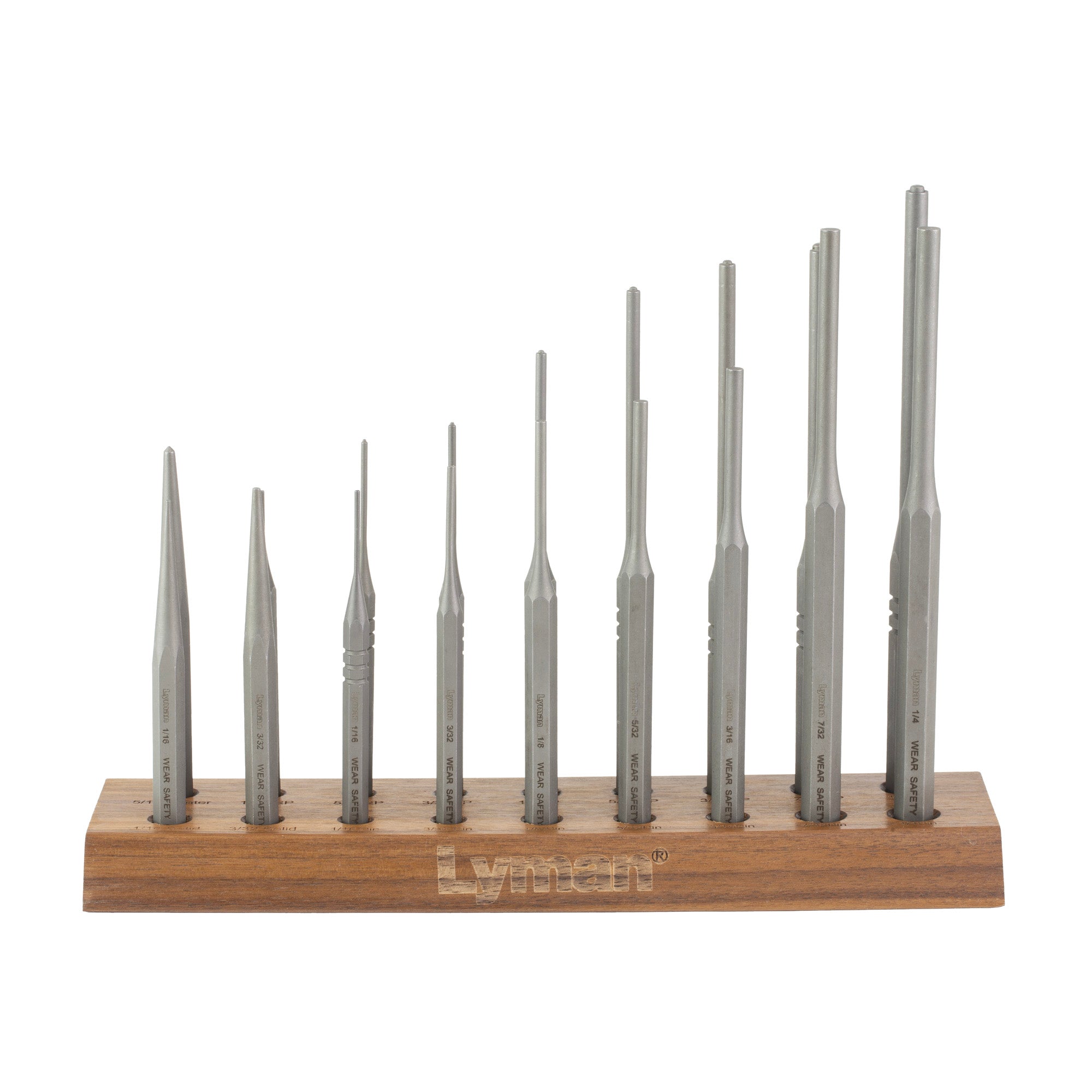 Lyman Products Armorer's 18-Piece Steel Hex Punch Set with Custom Walnut Bench Block