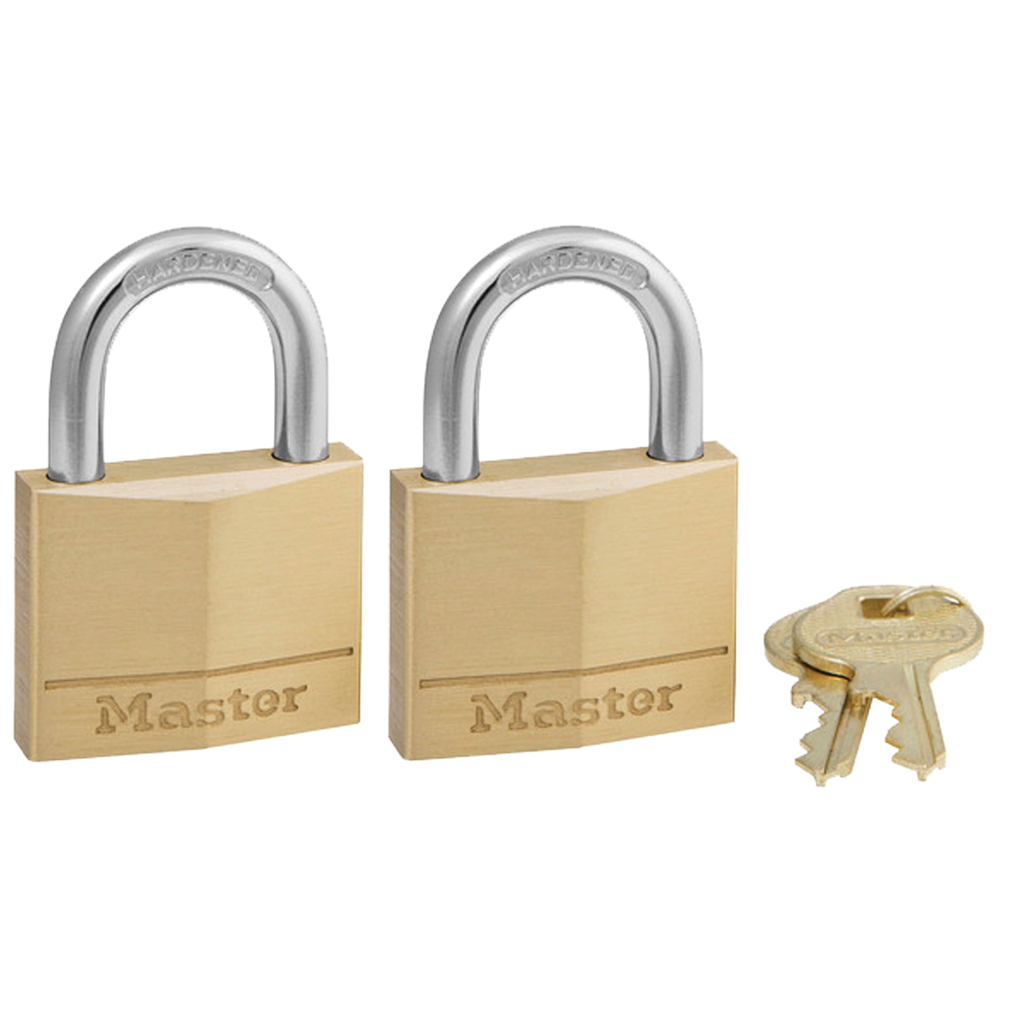 Master Lock 140T Solid Brass Padlock with Hardened Steel Shackle – Keyed Alike, 2-Pack