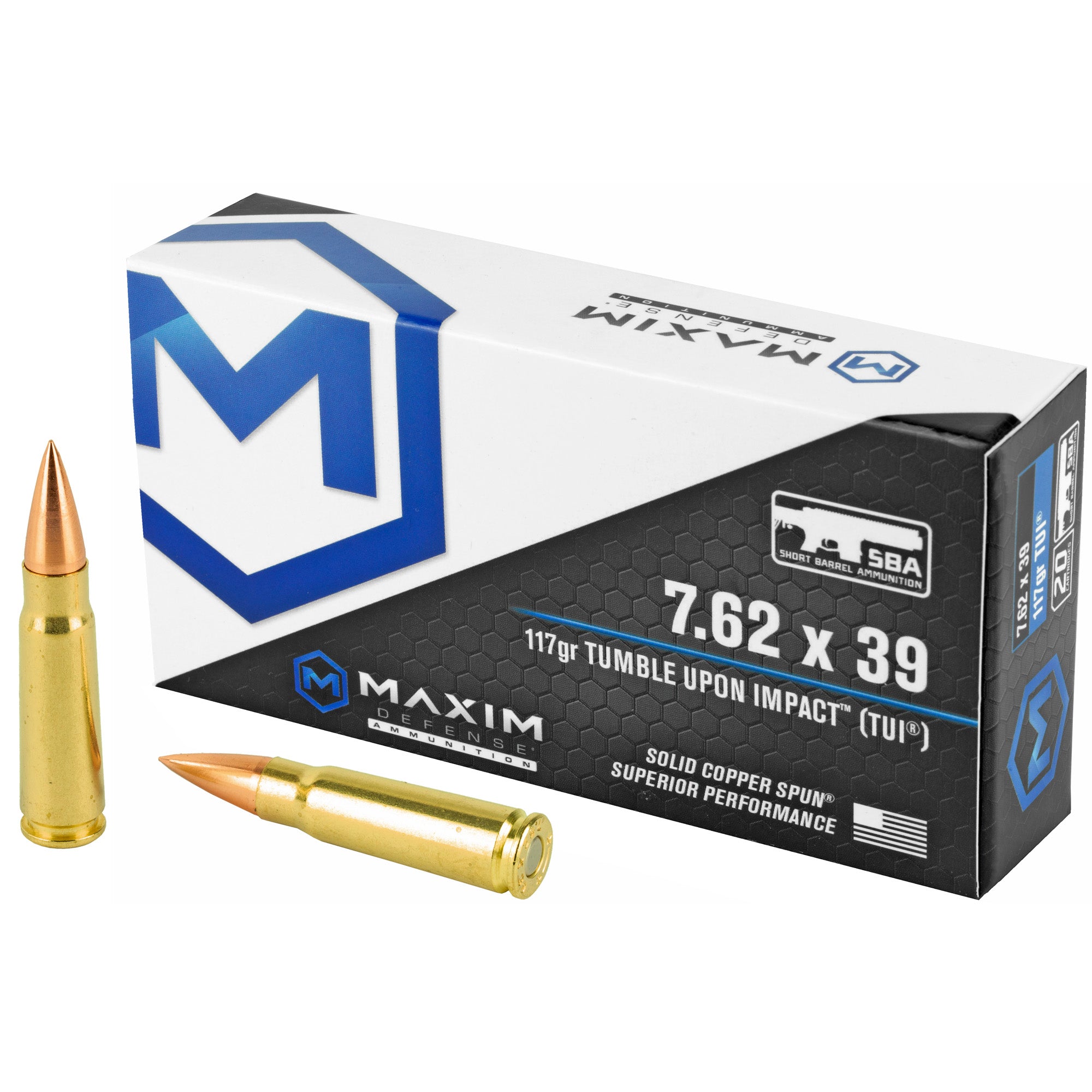 Maxim Defense Industries 7.62x39 SBA Short Barrel Ammunition – 117 Grain Tumble Upon Impact Copper Rounds