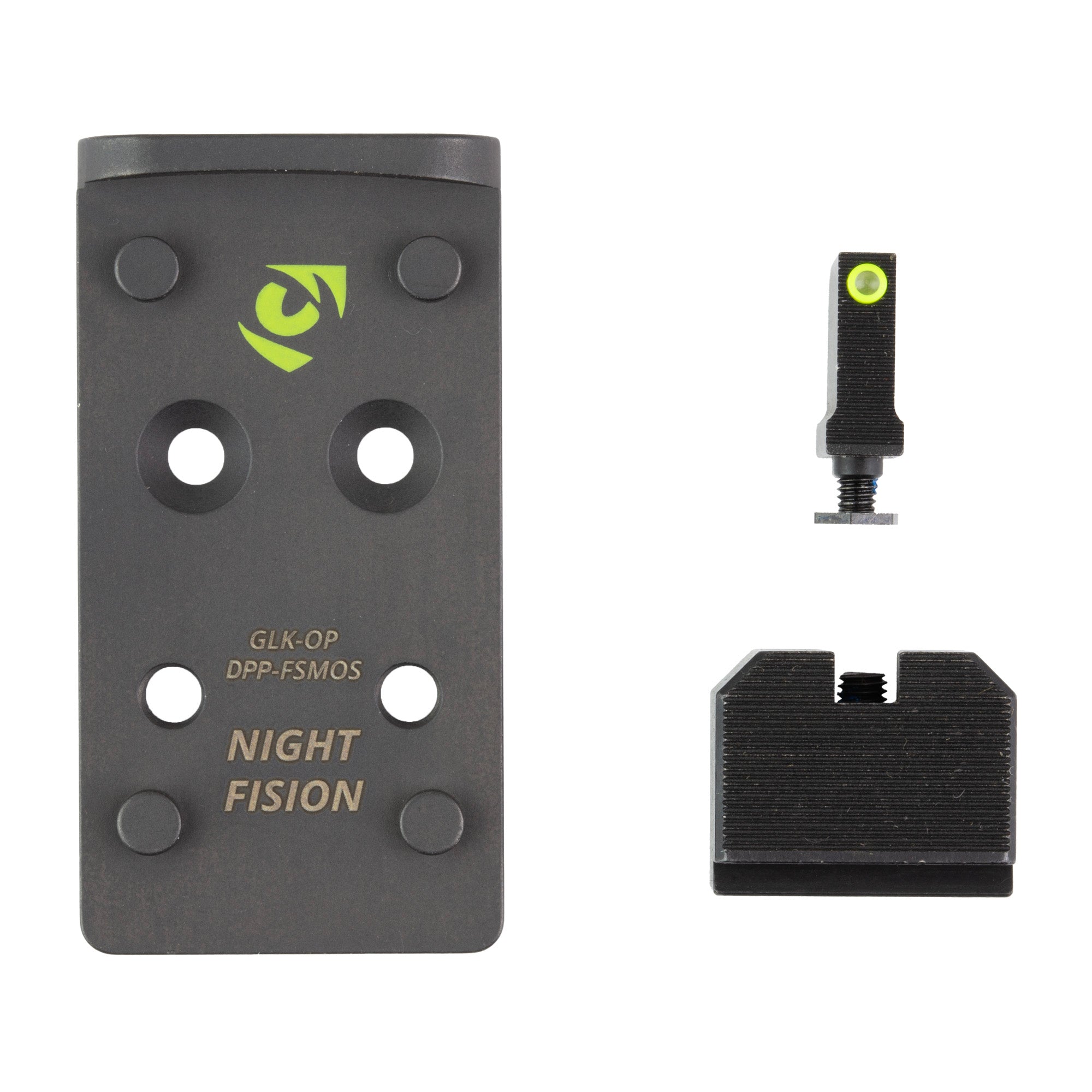 Night Fision NF PLATE+NS LP DPP Fits Glock FS MOS Pistol Optic Plate with Backup Night Sight