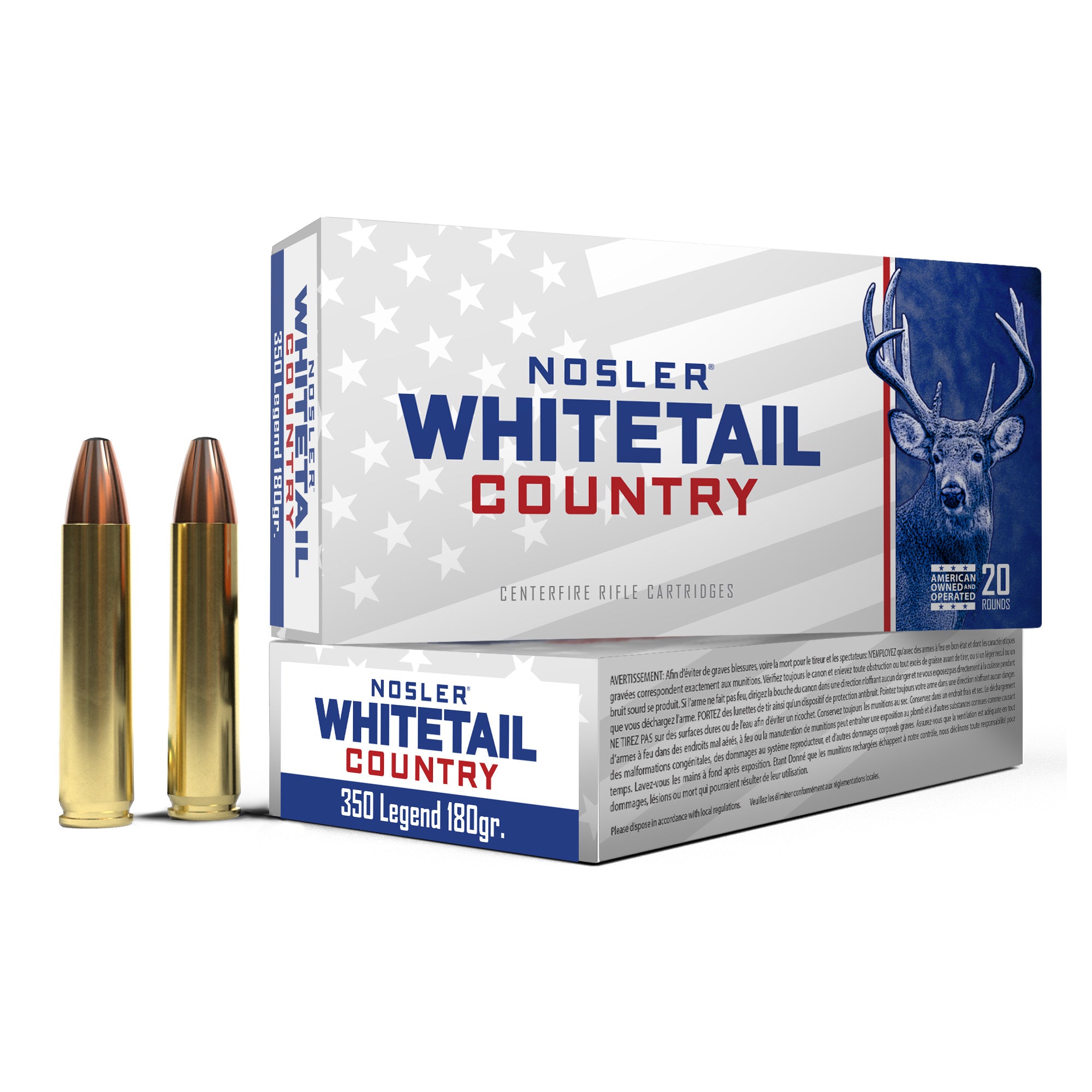 Nosler Whitetail Country 350 Legend 180-Grain Solid Base Rifle Ammunition - 20 Rounds per Box