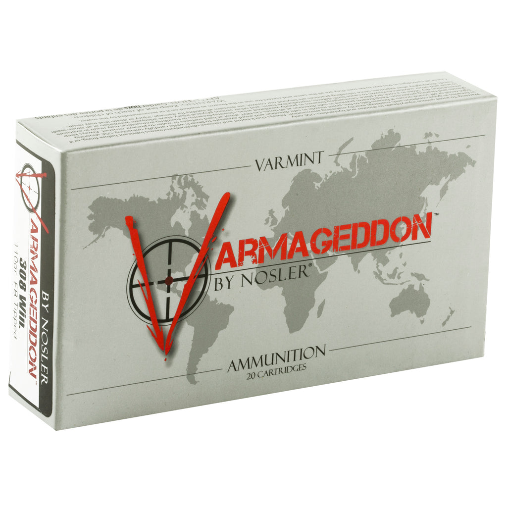 Nosler Varmageddon 308 Winchester 110-Grain Flat Base Tipped Ammunition (20 Rounds per Box)
