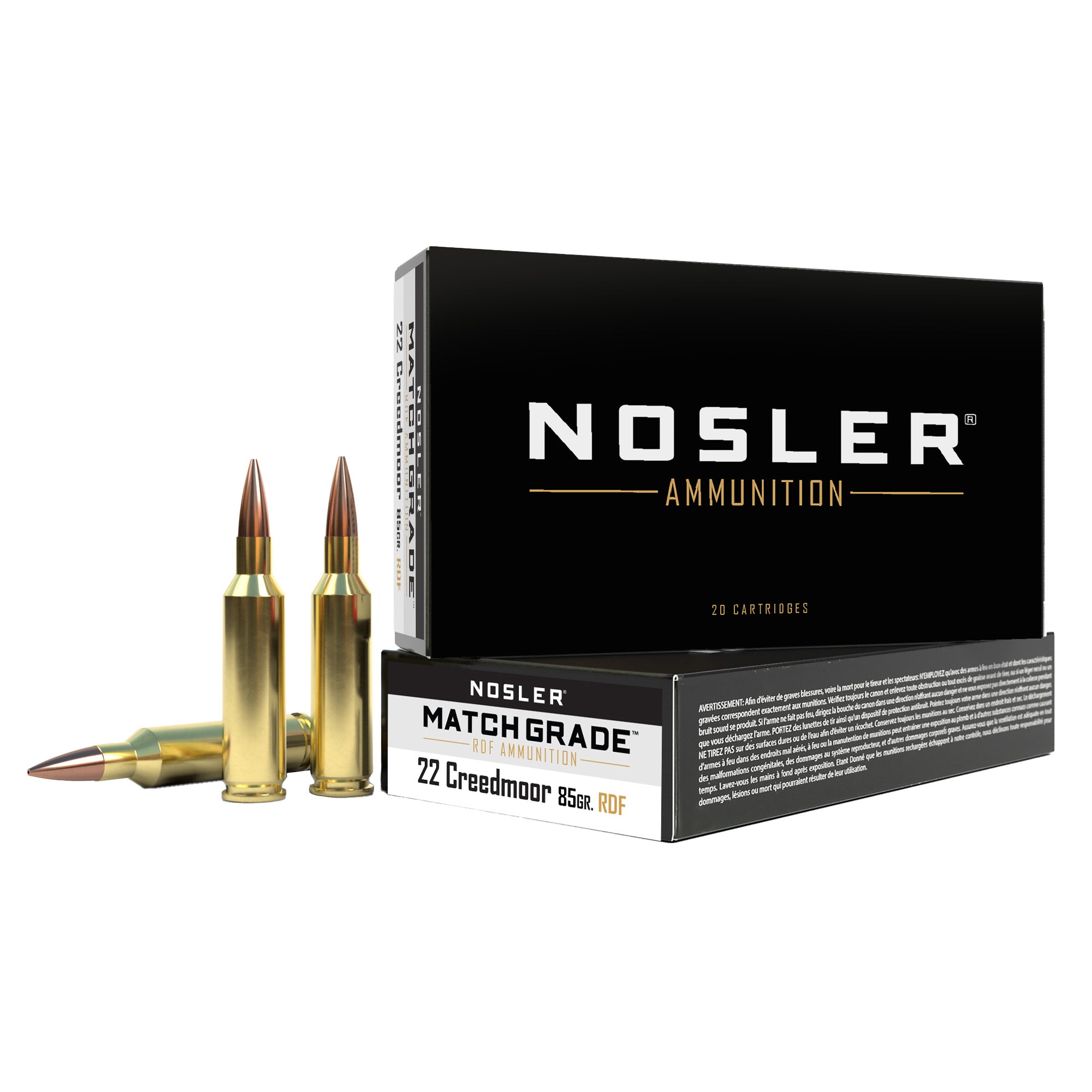 Nosler RDF 22 Creedmoor 85 Grain Boat Tail Hollow Point Ammunition - Model Reduced Drag Factor